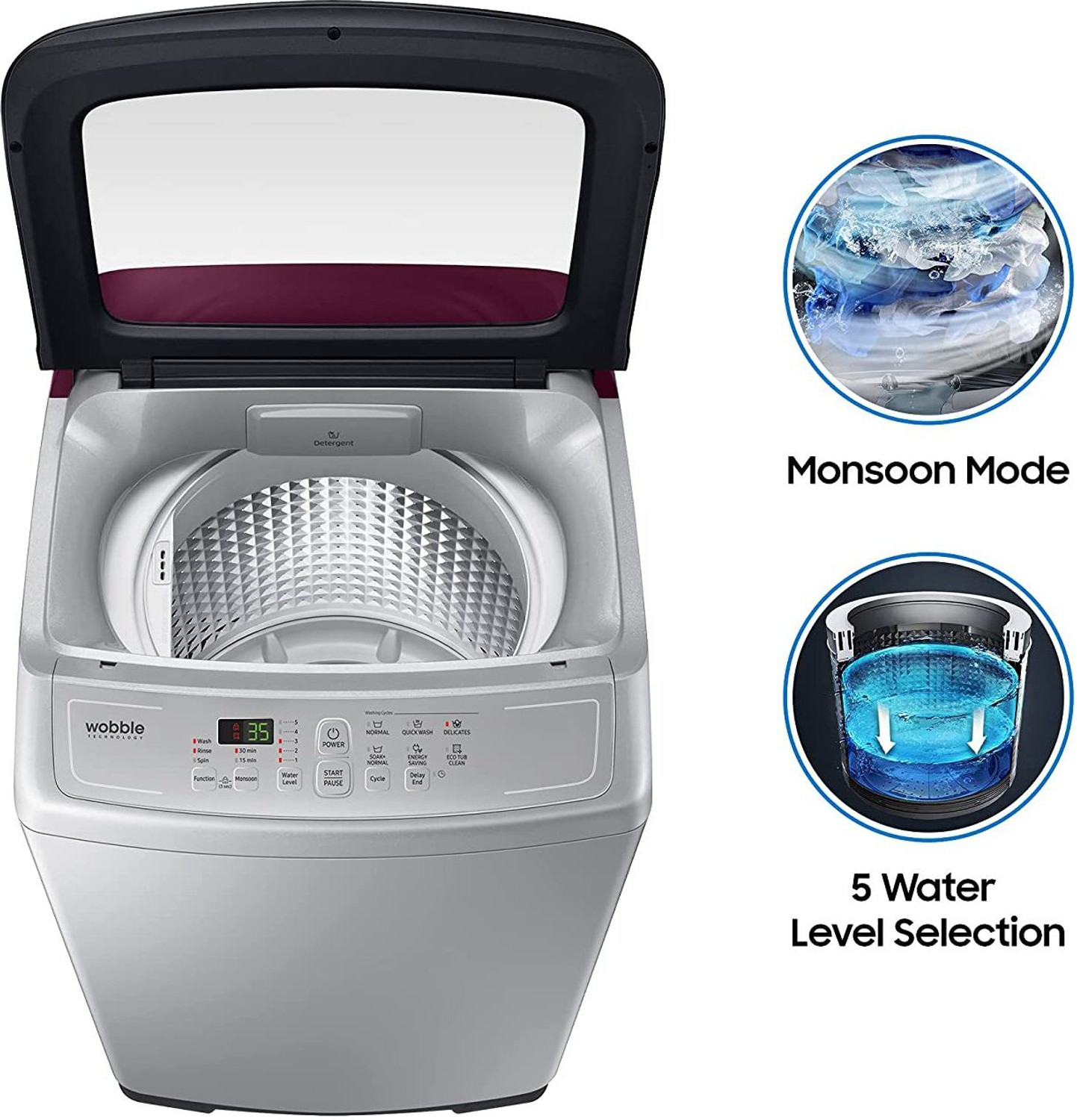 Image of Samsung 7.5 kg Wobble Technology with Diamond Drum Fully Automatic Top Load Washing Machine Silver