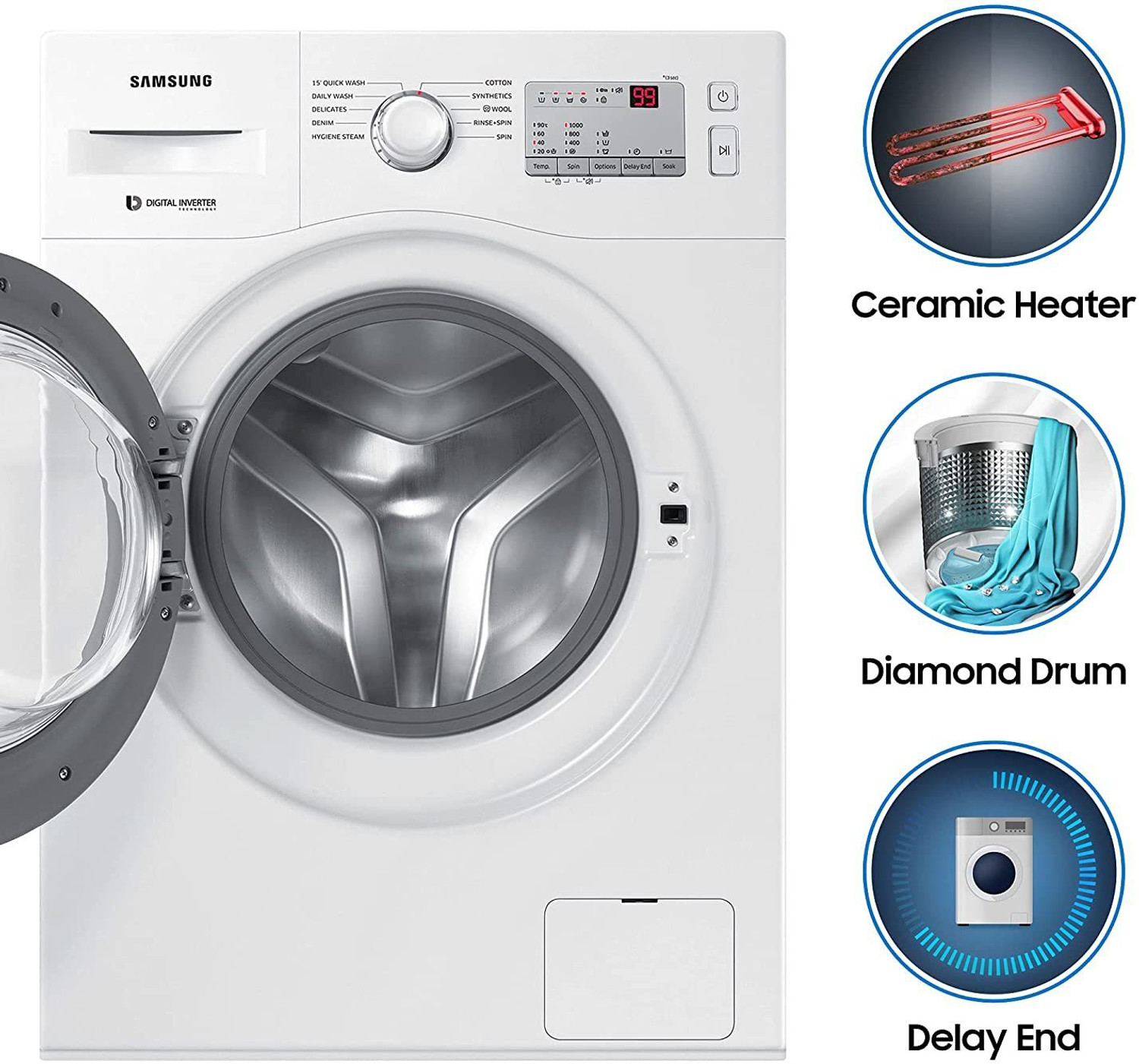 Image of Samsung 6 kg Inverter 5 Star Hygiene Steam Fully Automatic Front Load Washing Machine with In-built Heater White