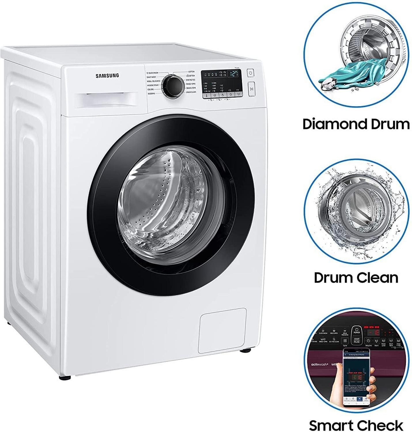 Image of Samsung 8 kg 5 Star, Inverter, Hygiene Steam Digital Inverter Fully Automatic Front Load Washing Machine with In-built Heater White