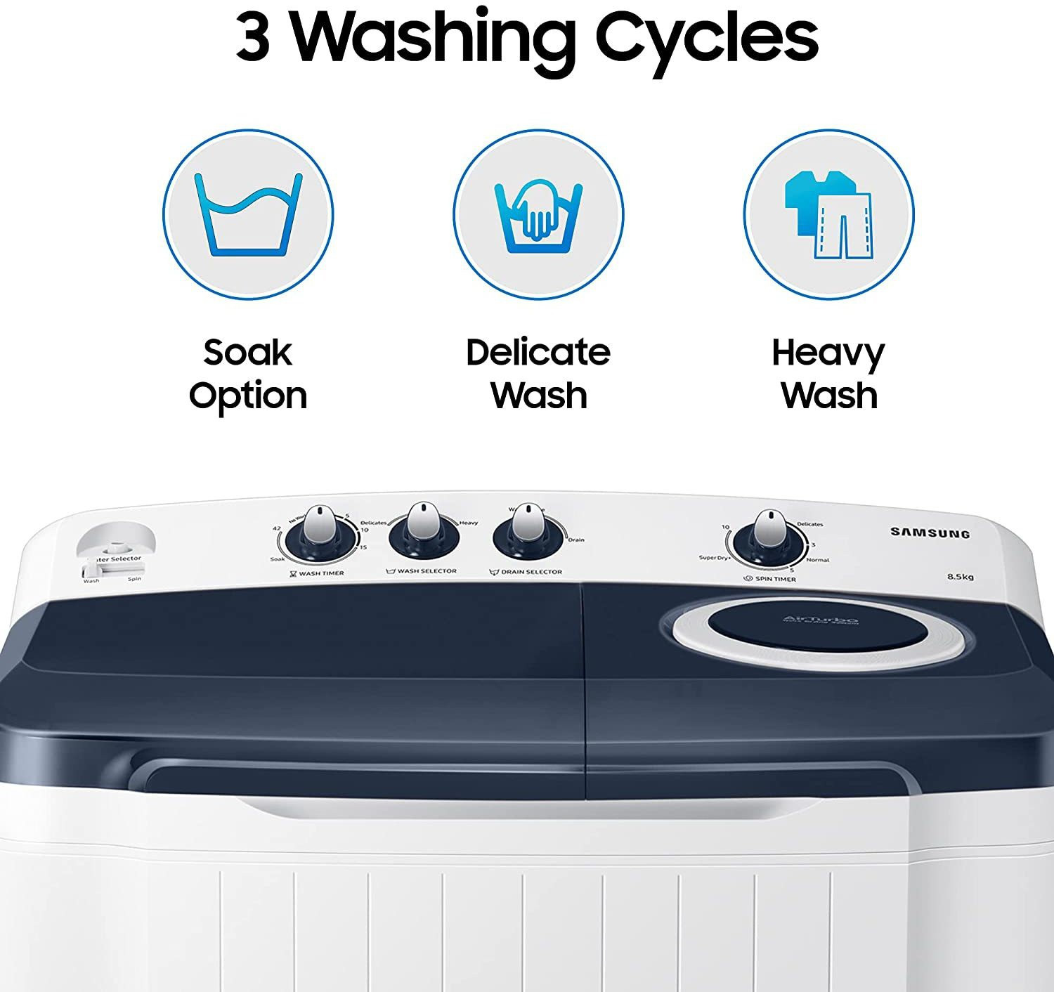 Image of Samsung 8.5 kg 5 star Semi Automatic Top Load Washing Machine White, Grey