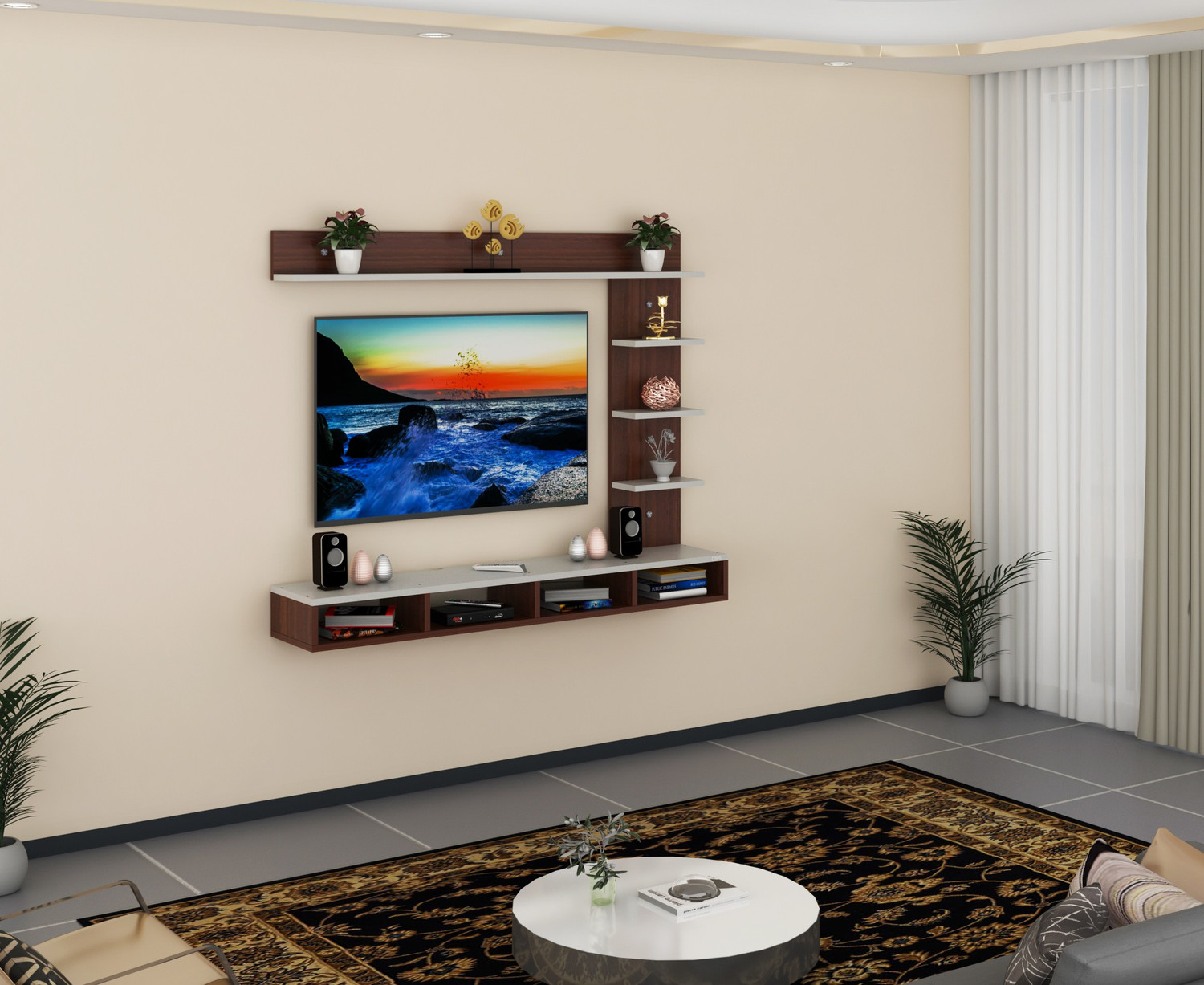 Image of Das Ambient With LED Light modern Engineered Wood TV Entertainment Unit