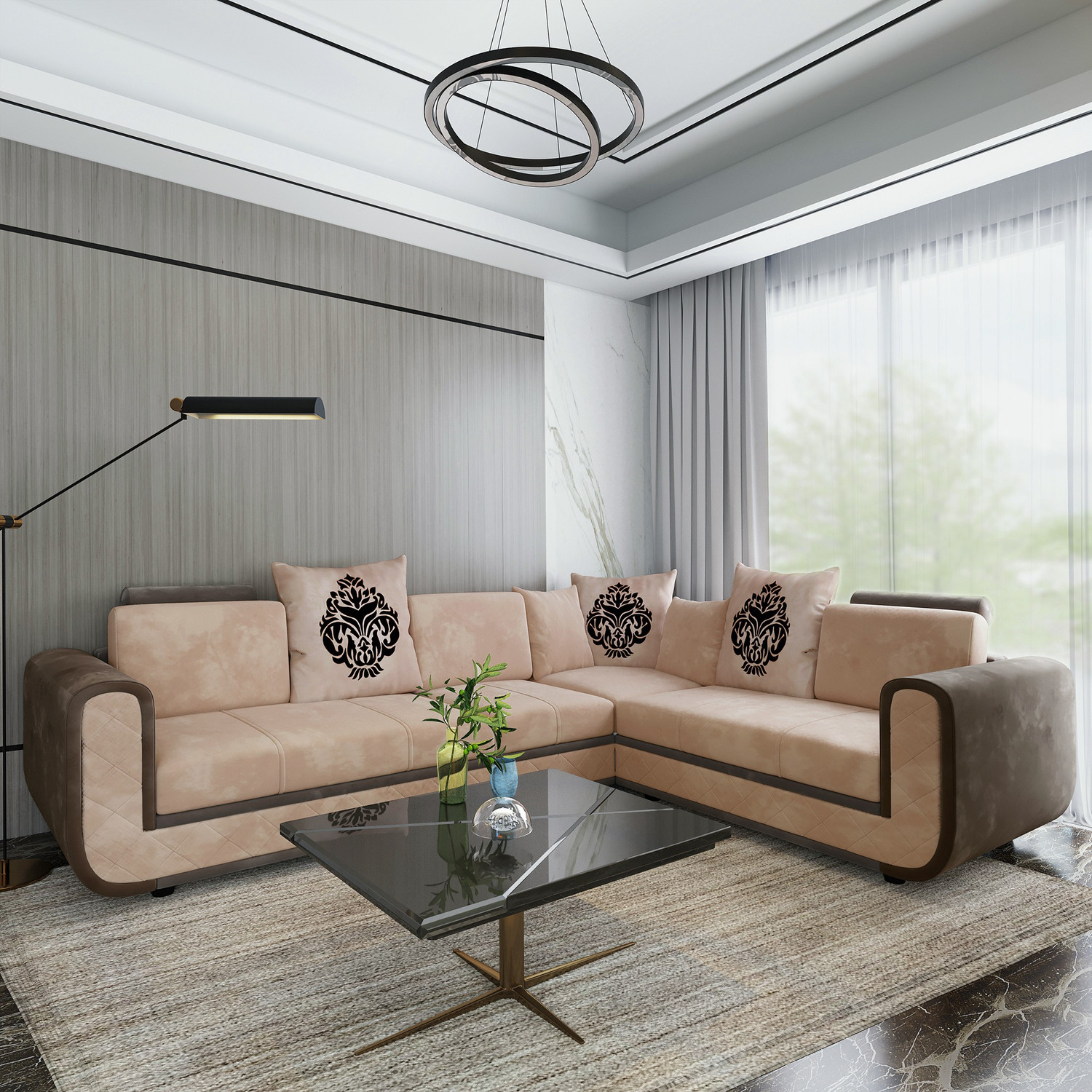 Image of Bharat Lifestyle 777 L Shape Fabric 6 Seater Sofa