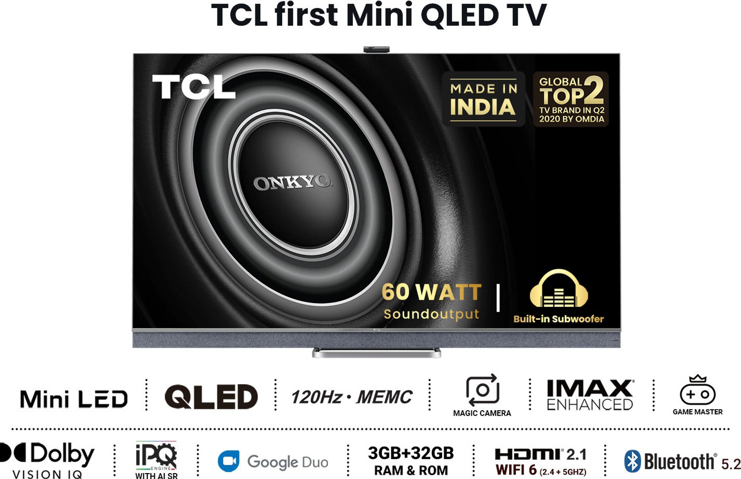 Image of TCL C825 164 cm (65 inch) QLED Ultra HD (4K) Smart Android TV (Graphite Grey) (2021 Model) | Mini LED with Video Call Camera (65C825)