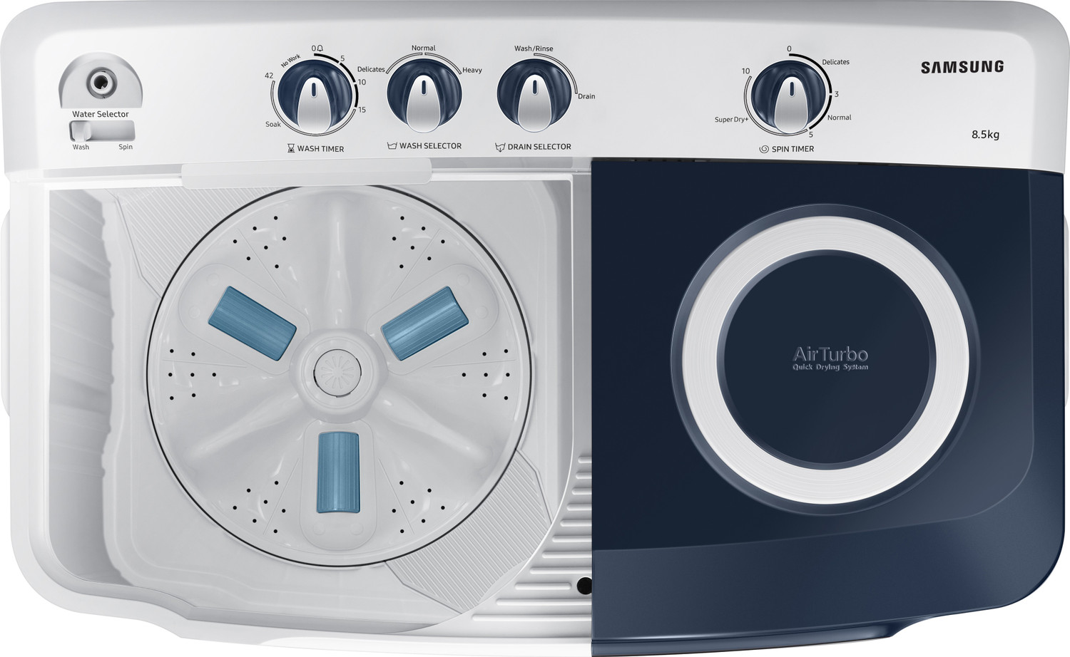 Image of Samsung 8.5 kg 5 star Semi Automatic Top Load Washing Machine White, Grey