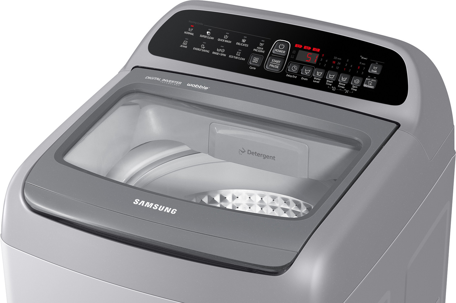 Image of Samsung 7 kg 5 Star Inverter with Diamond Drum Fully Automatic Top Load Washing Machine Silver