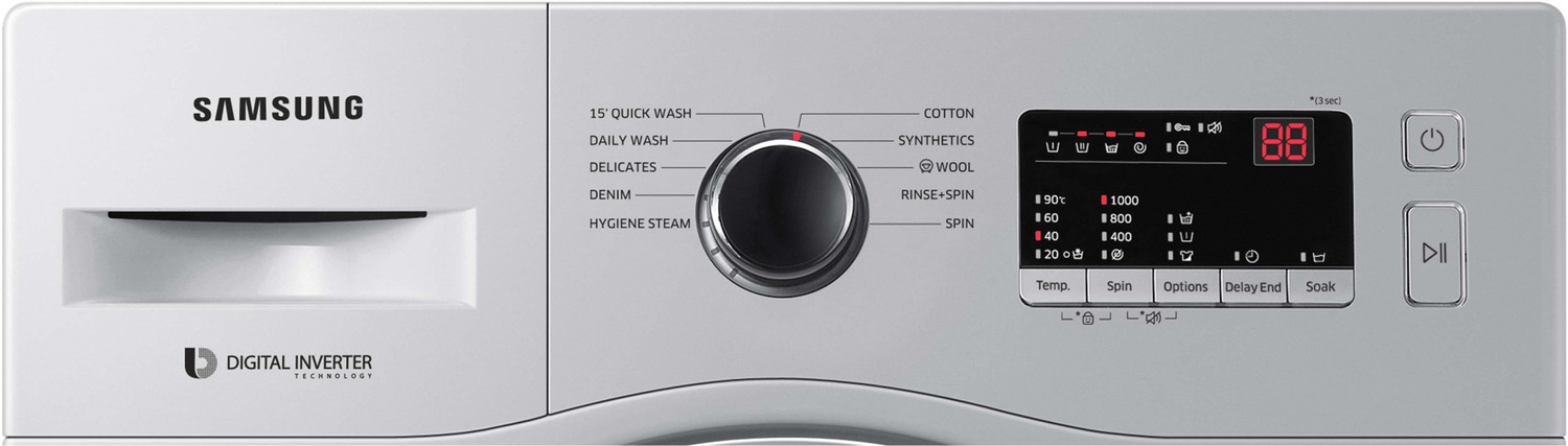 Image of Samsung 6 kg Inverter, 5 star, Hygiene Steam, Digital Inverter Fully Automatic Front Load Washing Machine with In-built Heater Silver