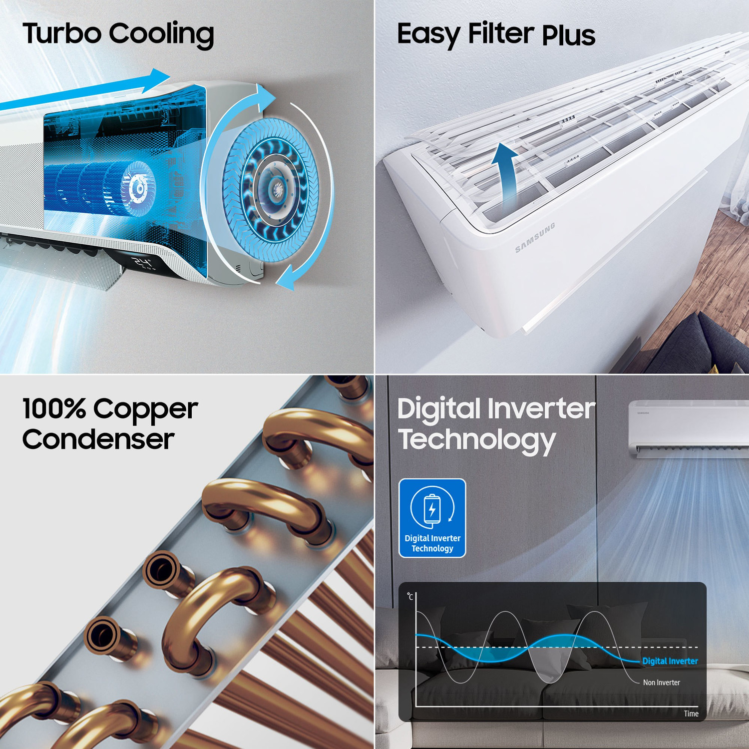 Image of SAMSUNG 2023 Model 1 Ton 5 Star Split Inverter AC - White (AR12CY5ZAGD /AR12CY5ZAGDNNA /AR12CY5ZAGDXNA, Copper Condenser)