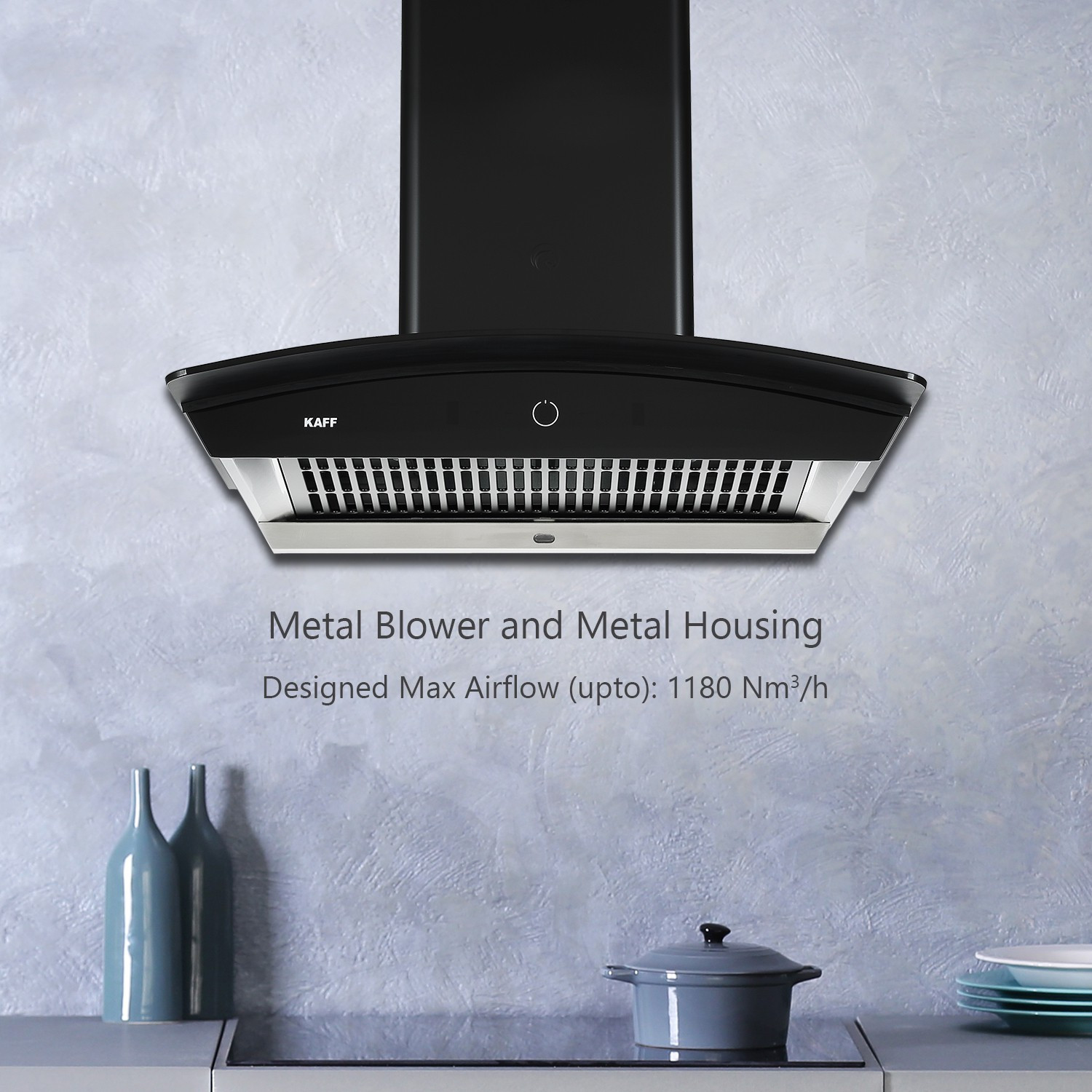 Image of Kaff Rosett DHC 60 Filterless Auto Clean Wall Mounted Black 1180 CMH Chimney