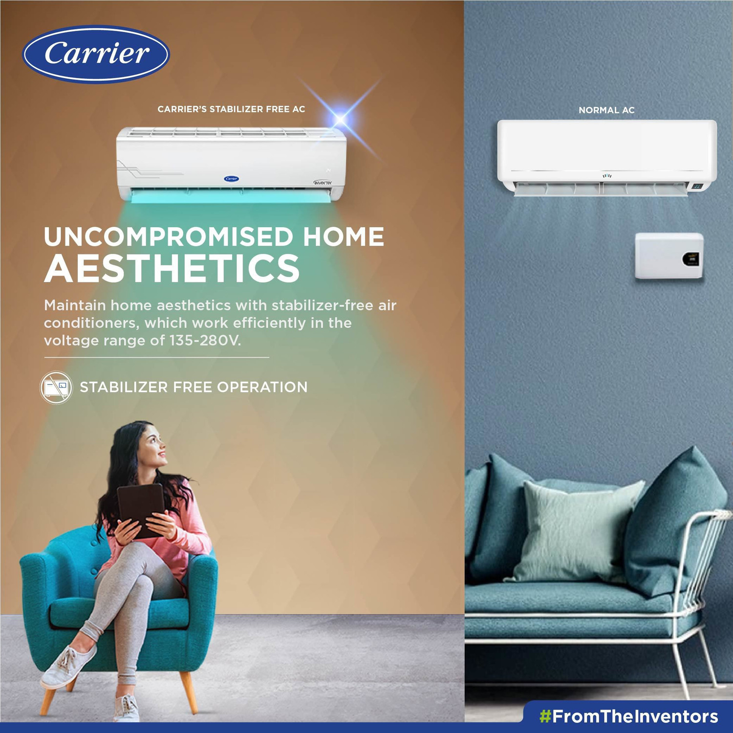 Image of CARRIER 1.2 Ton 5 Star Split Inverter AC - White (14K ESTER DXi INVERTER R32 SPLIT AC CAI14ES5R32F0, Copper Condenser)