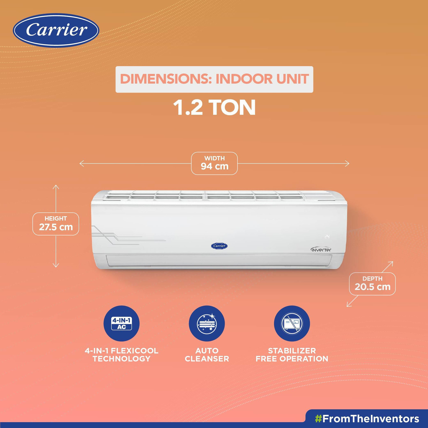 Image of CARRIER 1.2 Ton 5 Star Split Inverter AC - White (14K ESTER DXi INVERTER R32 SPLIT AC CAI14ES5R32F0, Copper Condenser)