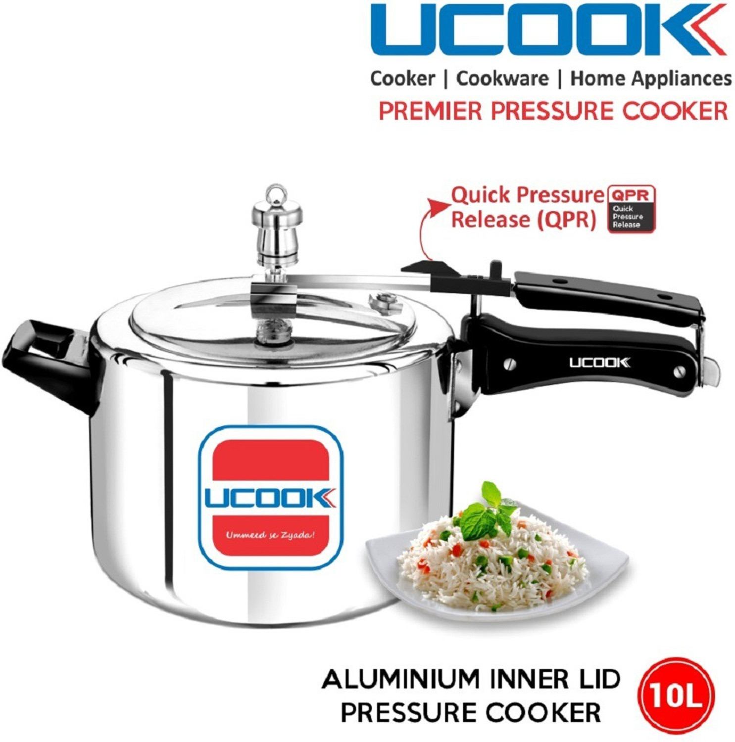 Image of UCOOK By United Ekta Engg. 10 Litre Aluminium Inner Lid Non-Induction 10 L Inner Lid Pressure Cooker