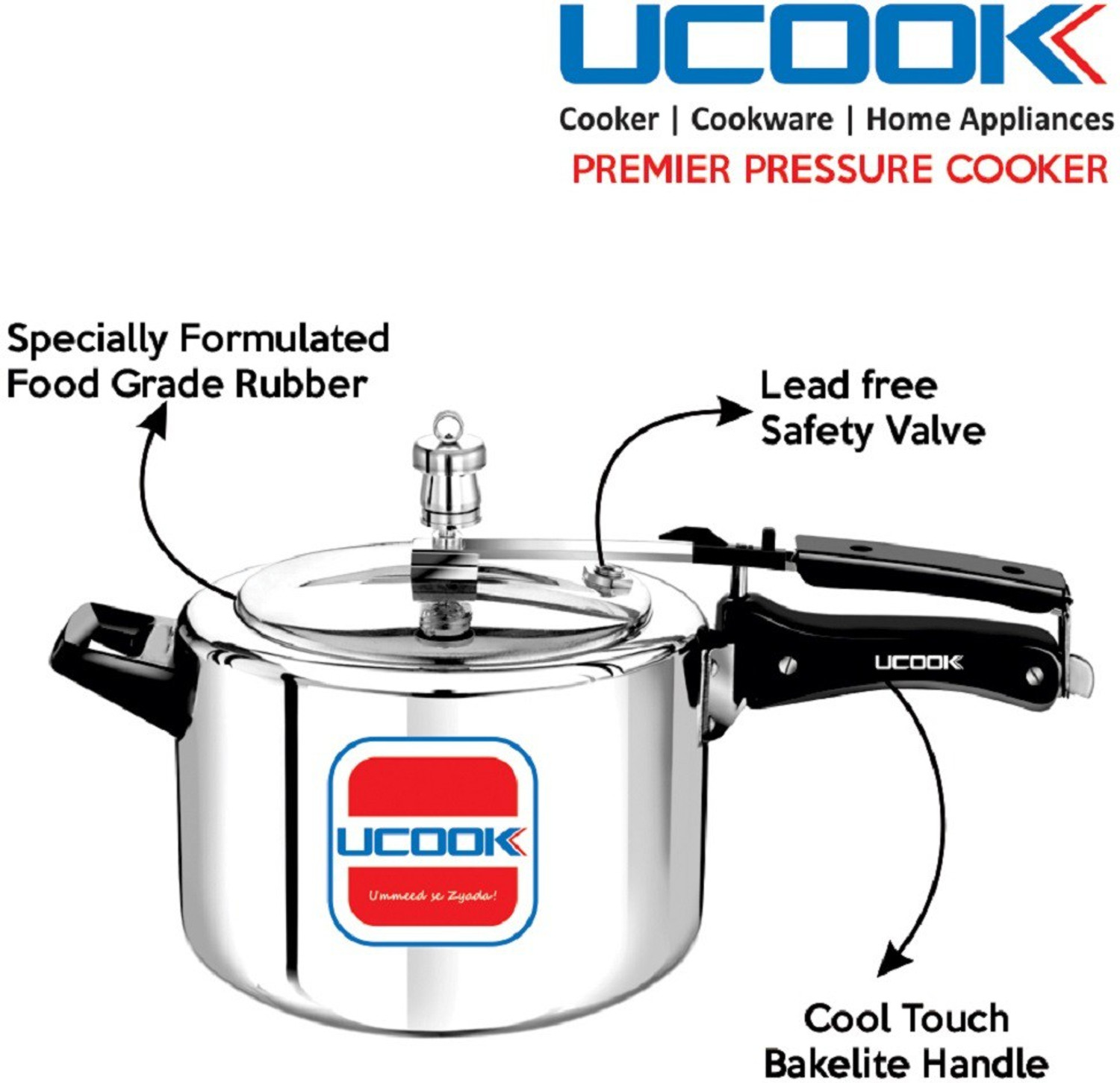 Image of UCOOK By United Ekta Engg. 4 Litre Aluminium Inner Lid Non-Induction 4 L Inner Lid Pressure Cooker