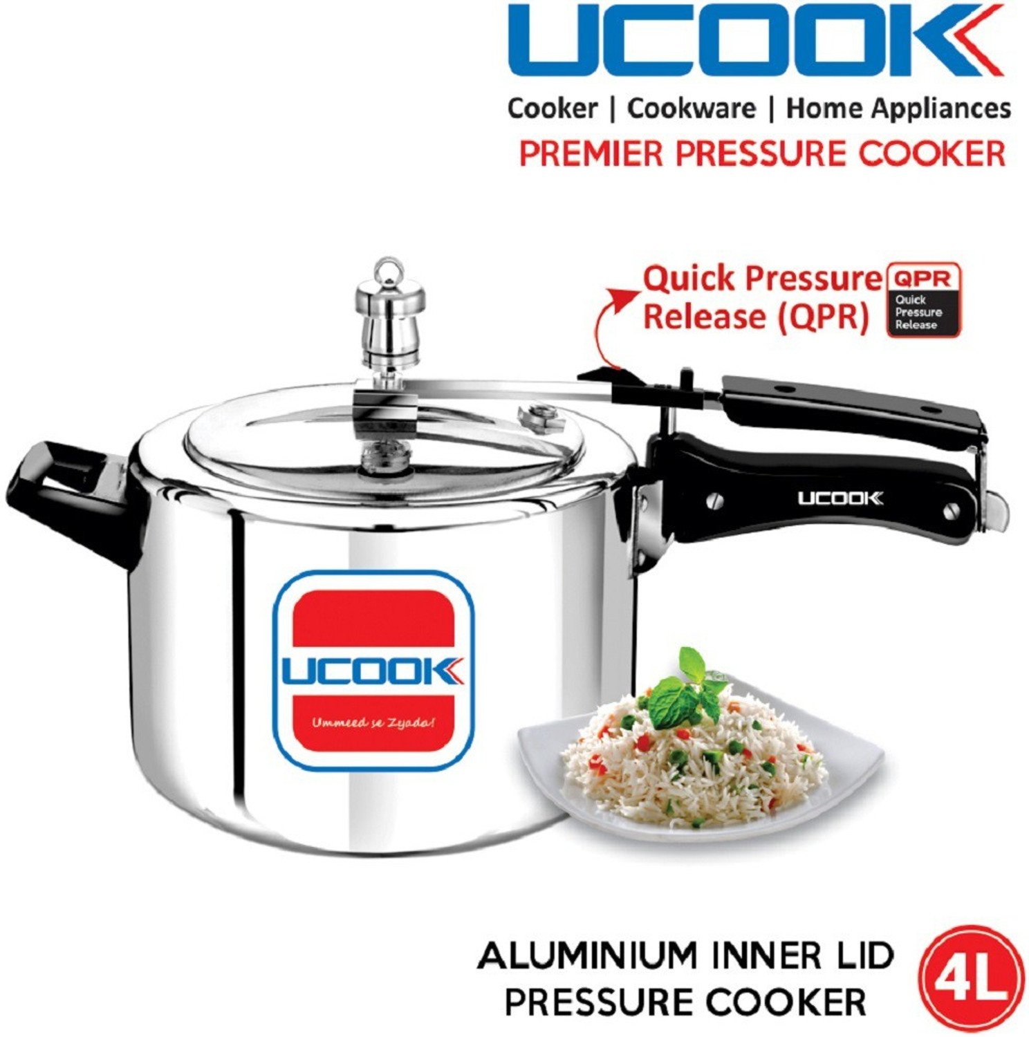 Image of UCOOK By United Ekta Engg. 4 Litre Aluminium Inner Lid Non-Induction 4 L Inner Lid Pressure Cooker