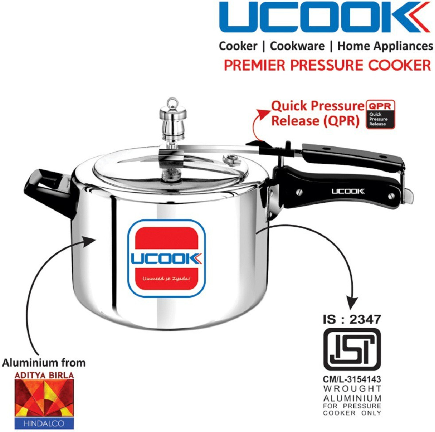 Image of UCOOK By United Ekta Engg. 4 Litre Aluminium Inner Lid Non-Induction 4 L Inner Lid Pressure Cooker