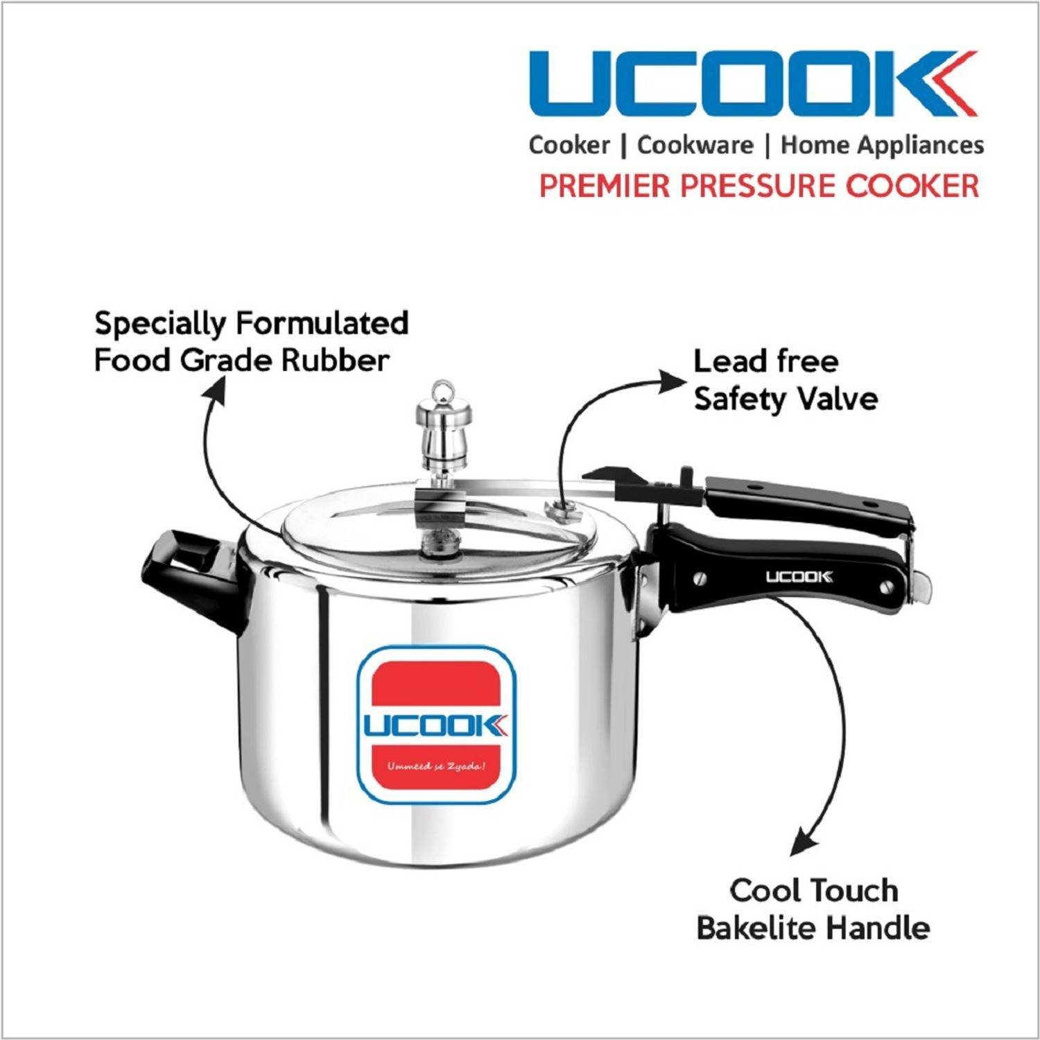 Image of UCOOK By United Ekta Engg. 10 Litre Aluminium Inner Lid Non-Induction 10 L Inner Lid Pressure Cooker