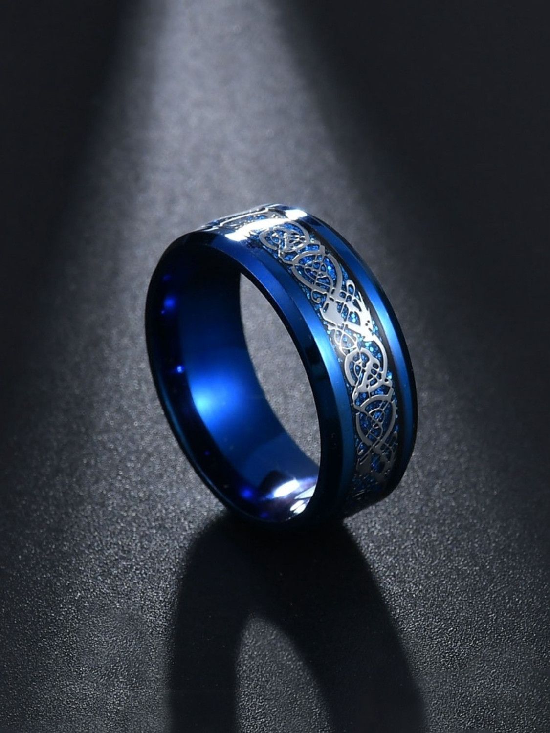 Dragon Celtic Inlay Polish Finish Steel Ring Stainless Steel Titanium Plated Ring