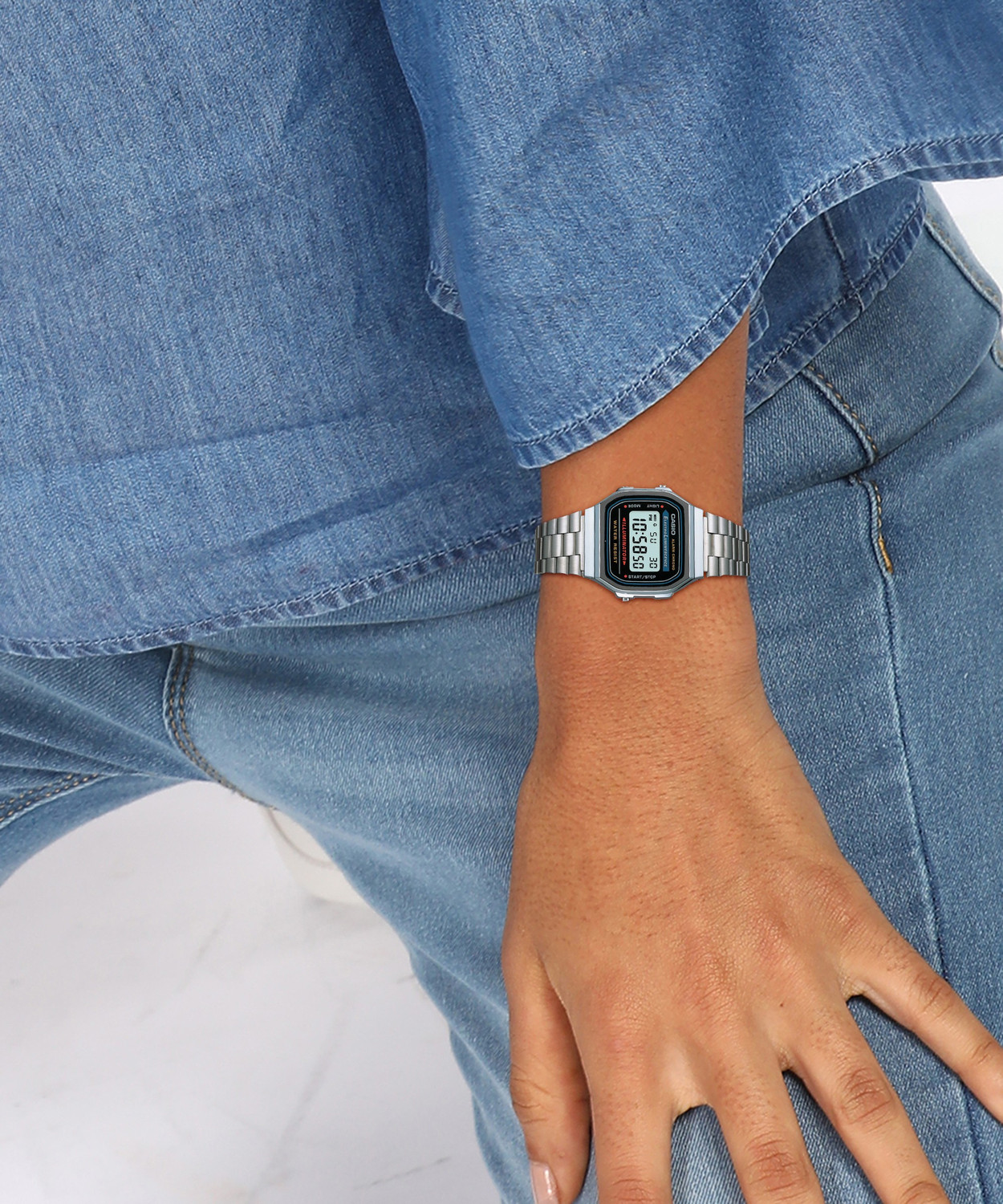 Image of CASIO Vintage A168WA-1WDF Black Dial Silver Stainless Steel Band Digital Watch - For Men & Women