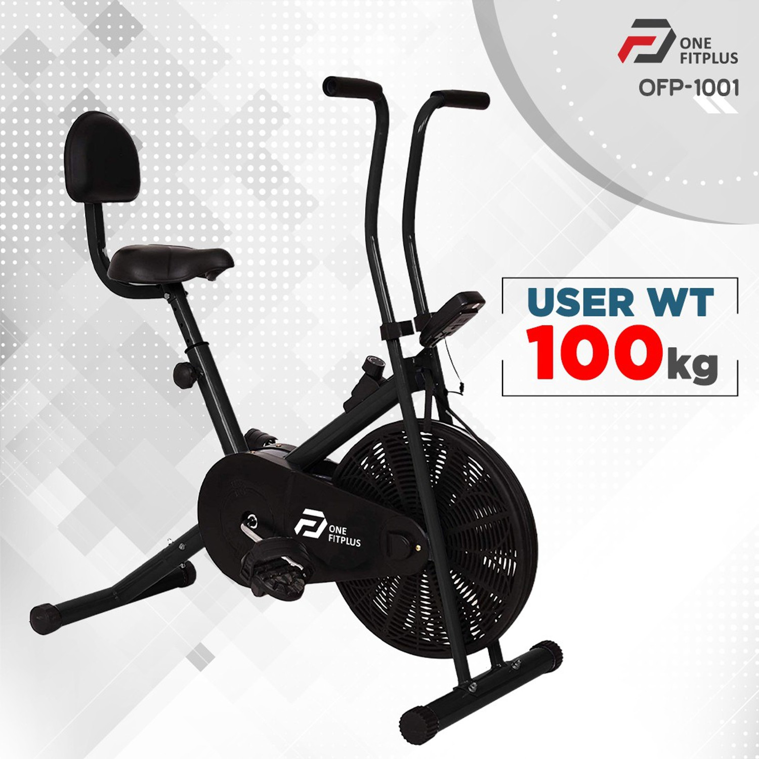 Image of OneFitPlus OFP-1001 Static Handle & Backrest with Diet Plan Services & Trainer Led Sessions Upright Stationary Exercise Bike