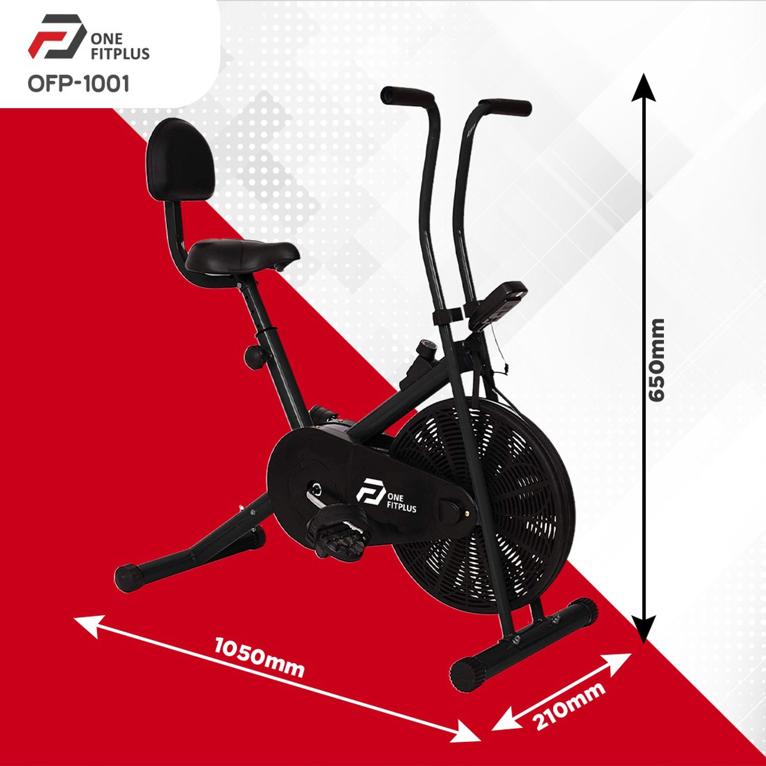 Image of OneFitPlus OFP-1001 Static Handle & Backrest with Diet Plan Services & Trainer Led Sessions Upright Stationary Exercise Bike