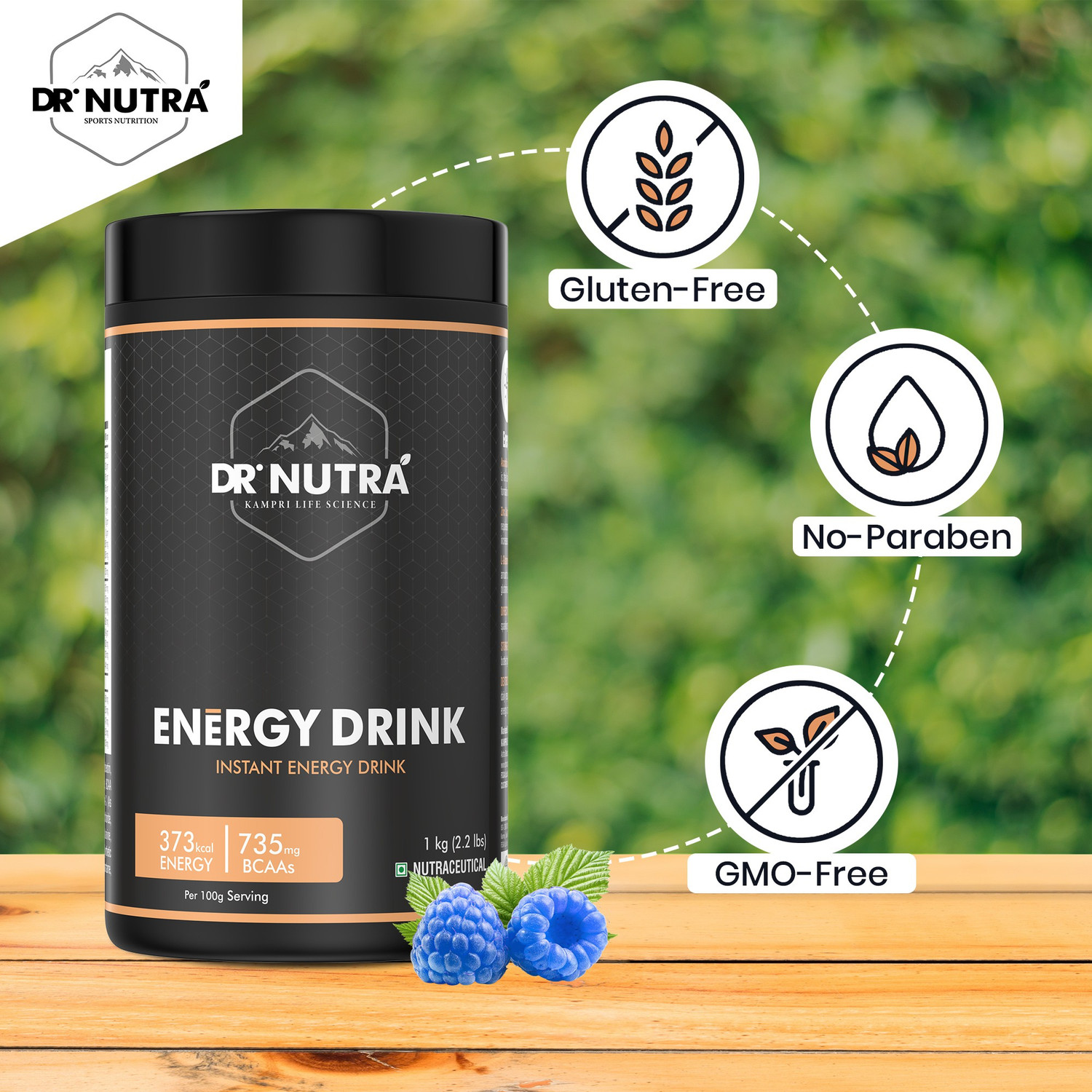 Image of Dr.Nutra Pre Workout Instant Energy Drink, (1 Kg ,Blue Raspberry Flavour) Sports Drink