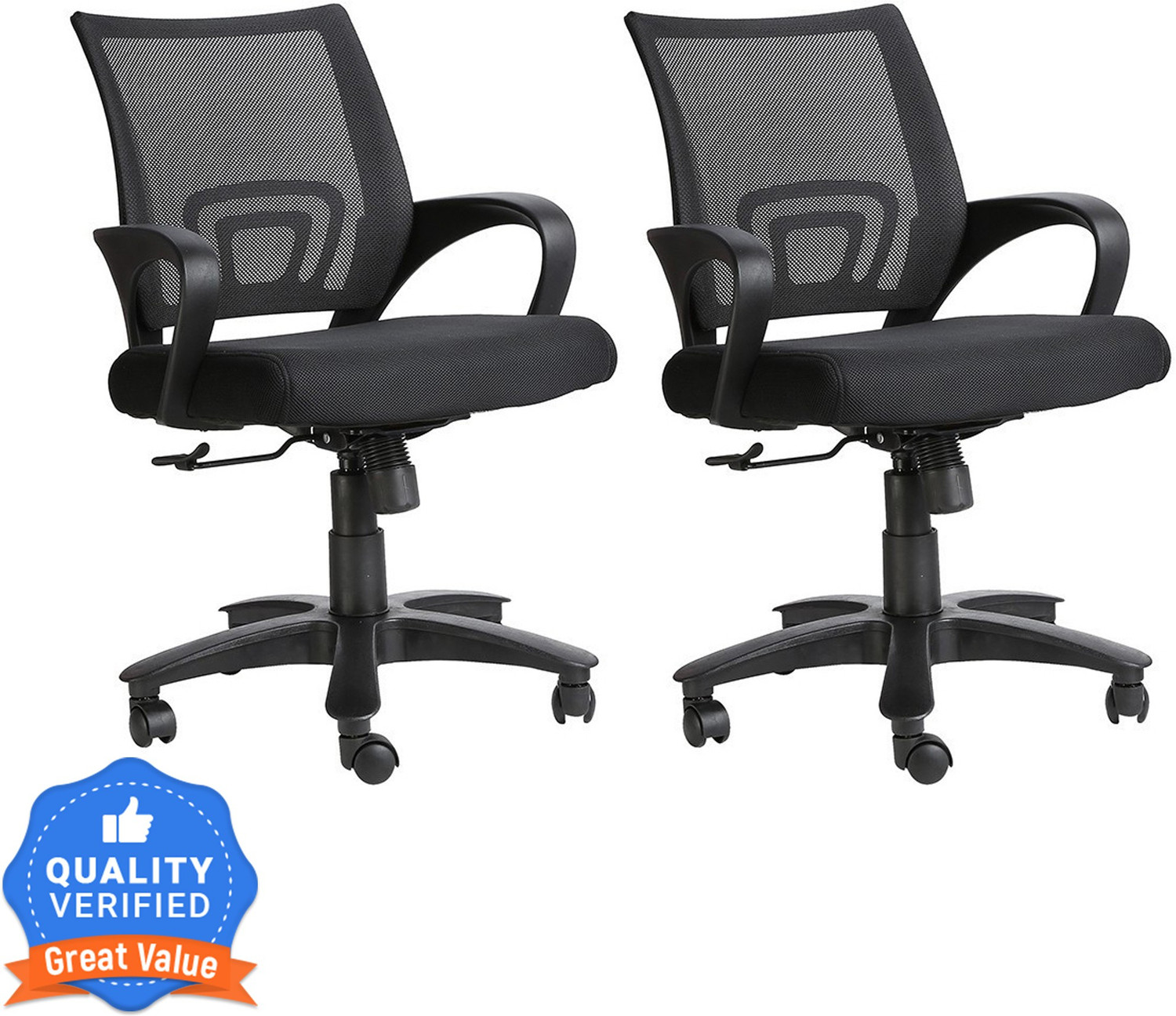 Flipkart Perfect Homes Fabric Office Arm Chair  (Black, Set of 2, DI