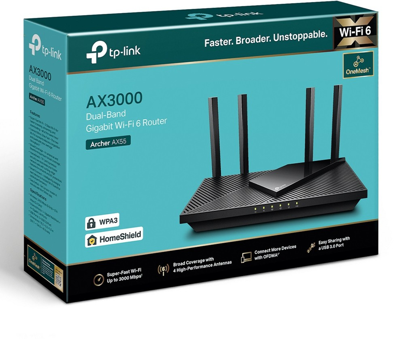 Image of TP-Link AX3000 Wifi 6 Archer AX55 | HomeShield | Onemesh | Dual core processors| Router 2.4 GHz, 5 GHz, 0 GHz 3000 Mbps Wifi Speed Dual Band External Antenna Ethernet (Cable Broadband)