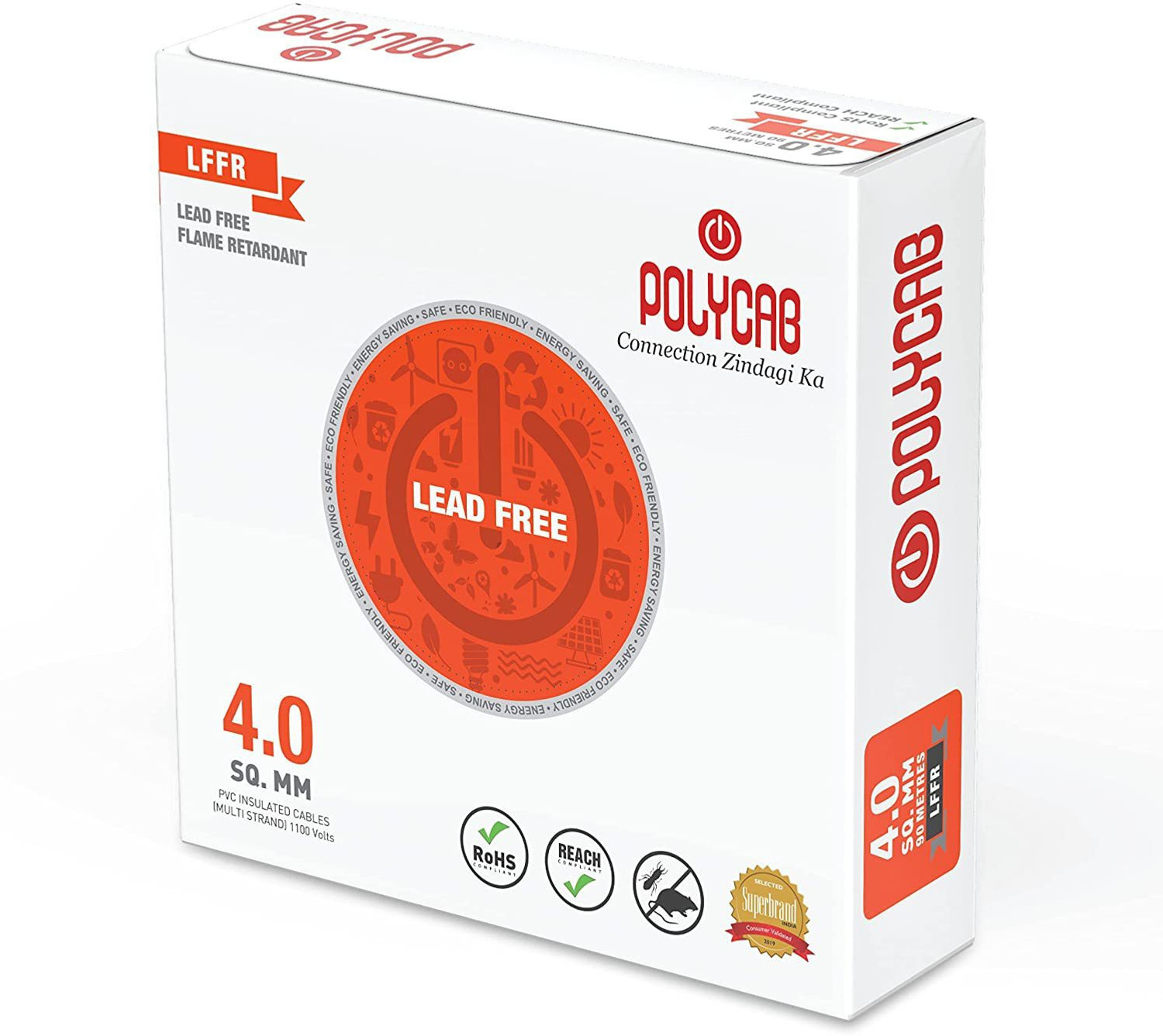 Image of Polycab PVC 4 sq /mm Red 90 m Wire