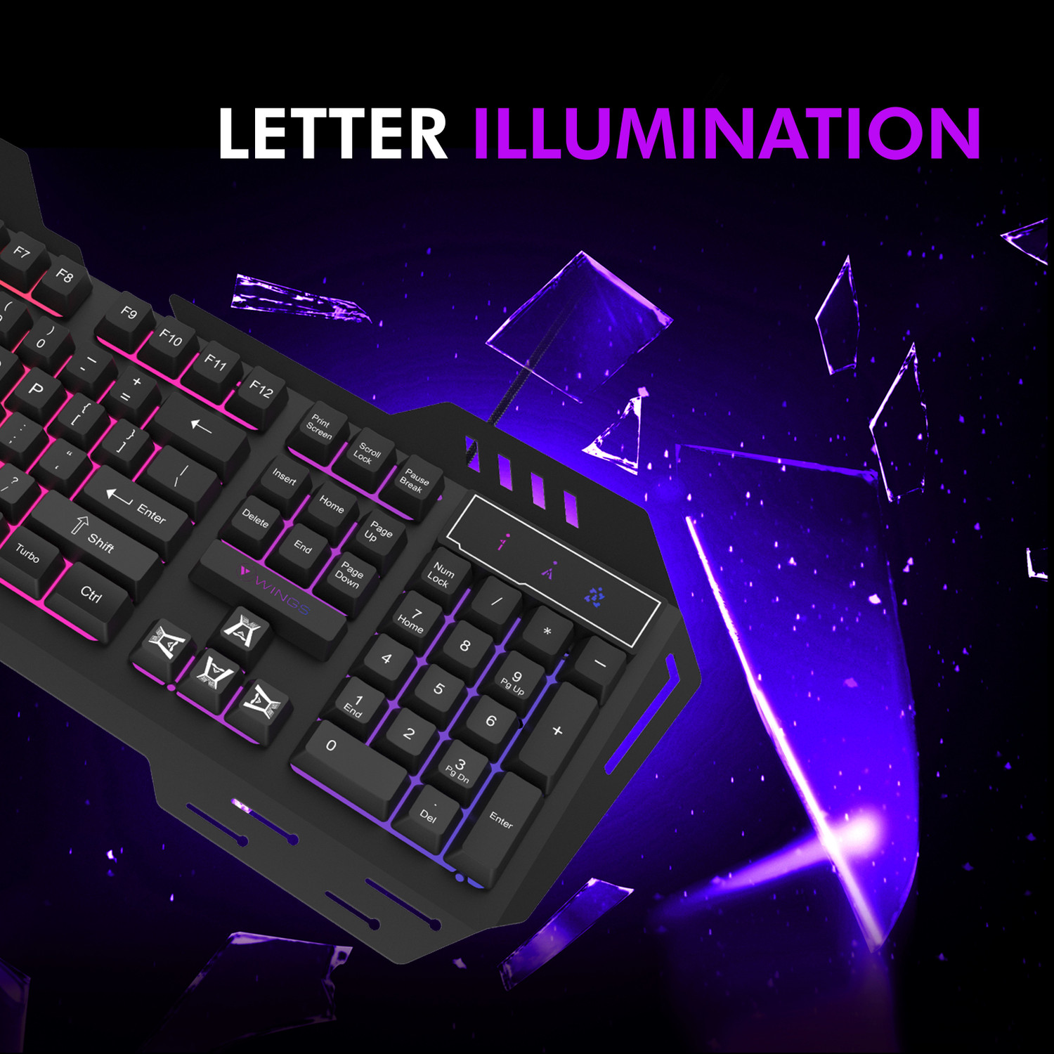 Image of Wings GRIND100 Wired USB Standard Gaming Keyboard Compatible with Desktop, Laptop, Mac