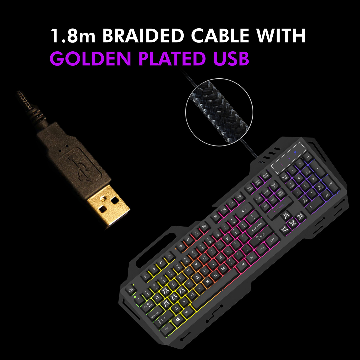 Image of Wings GRIND100 Wired USB Standard Gaming Keyboard Compatible with Desktop, Laptop, Mac