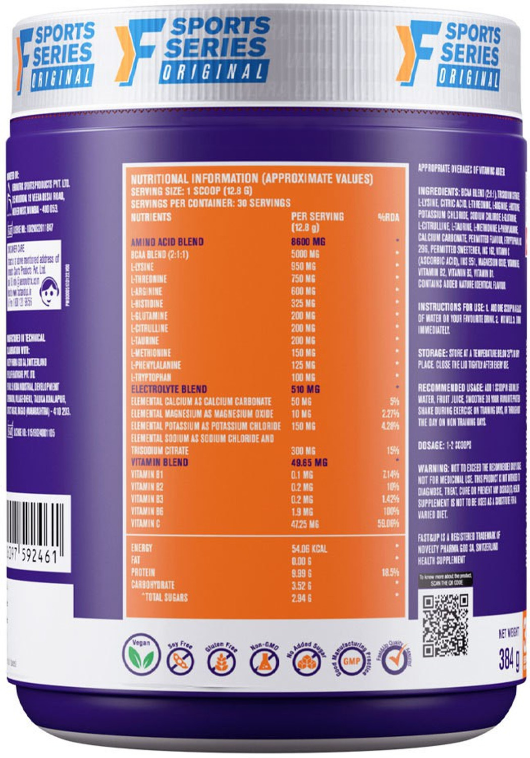 Image of FAST&UP EAA Intra-Training drink with BCAA+Electrolyte Blend+Vitamin Booster EAA (Essential Amino Acids)