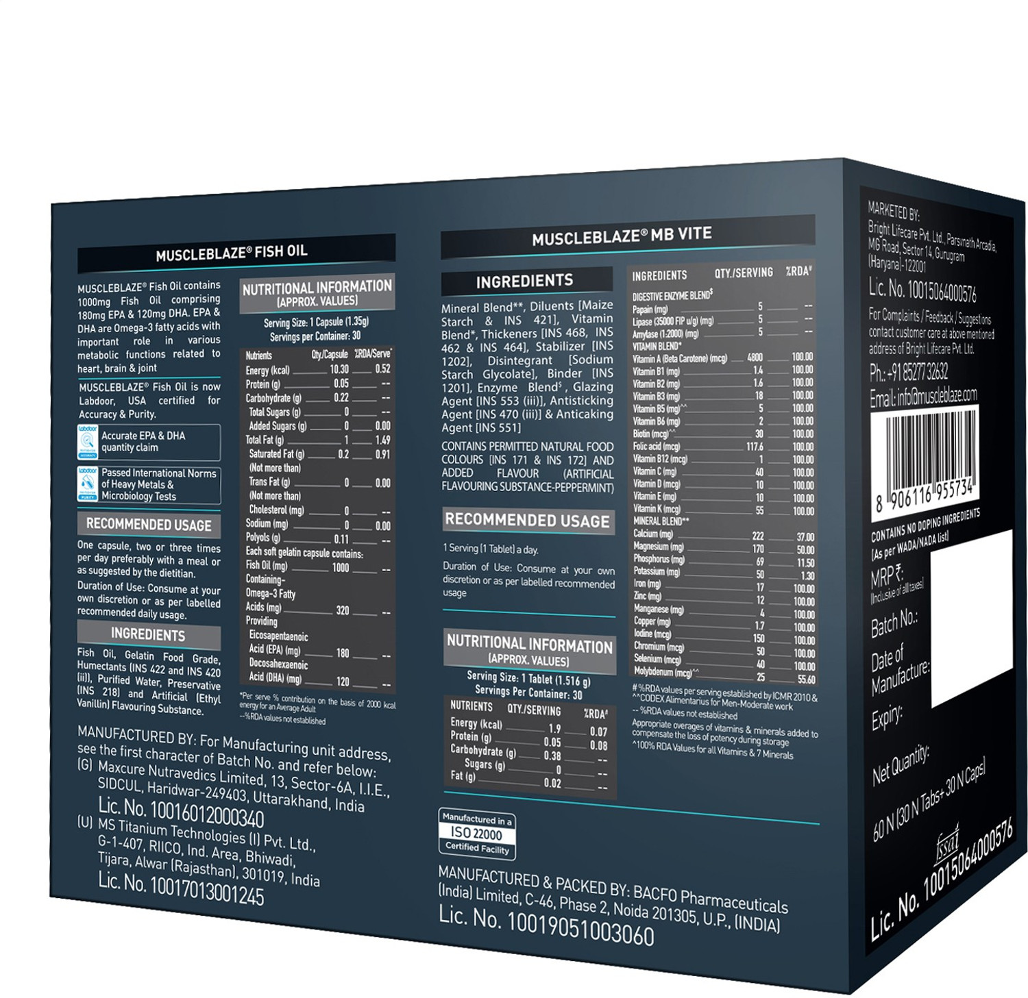Image of MUSCLEBLAZE Micronised Monohydrate CreAMP, MB-Vite Daily Multivitamin & Omega 3 Fish Oil Creatine