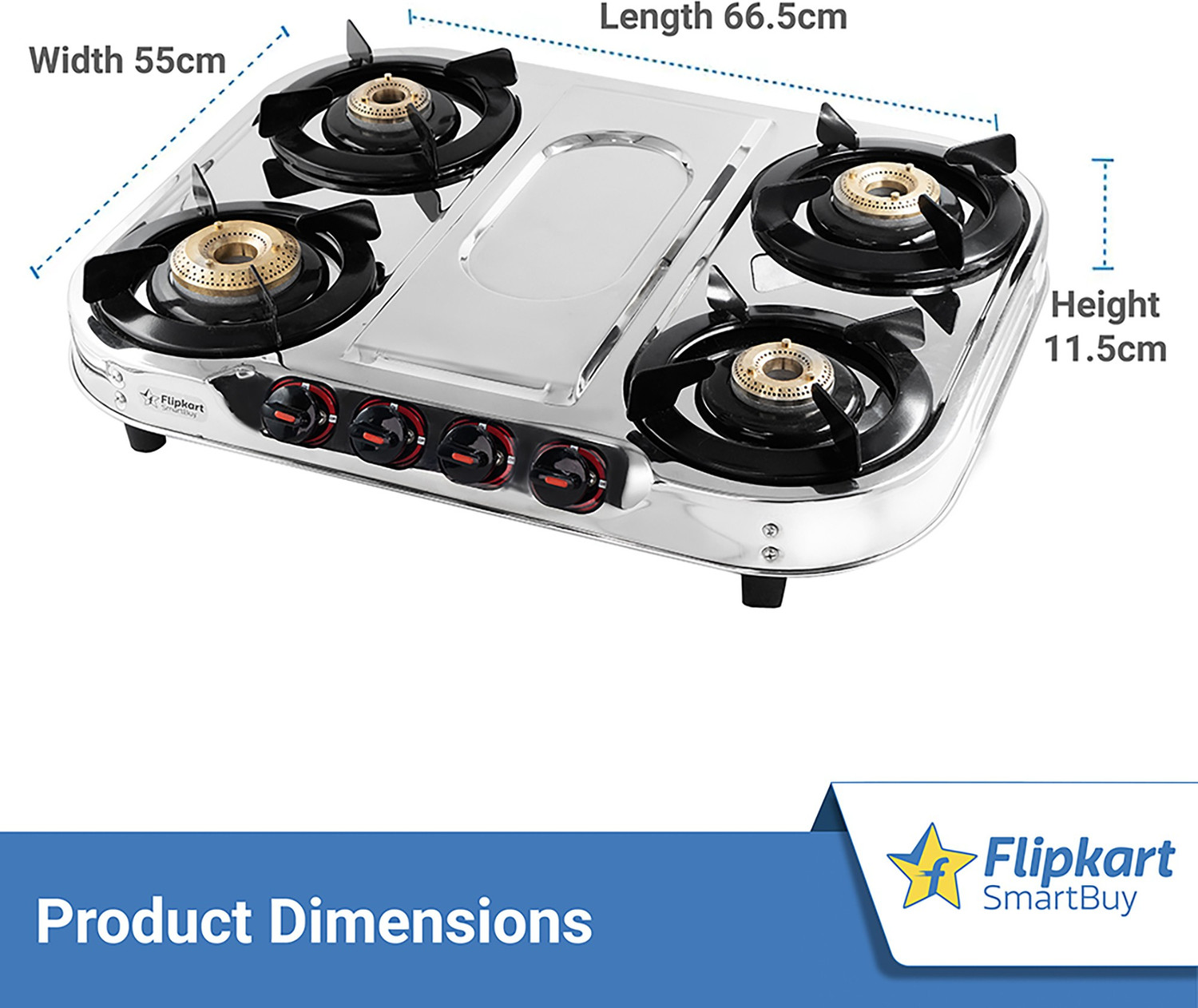 Image of Flipkart SmartBuy Royal 4 Burners Stainless Steel Manual Gas Stove