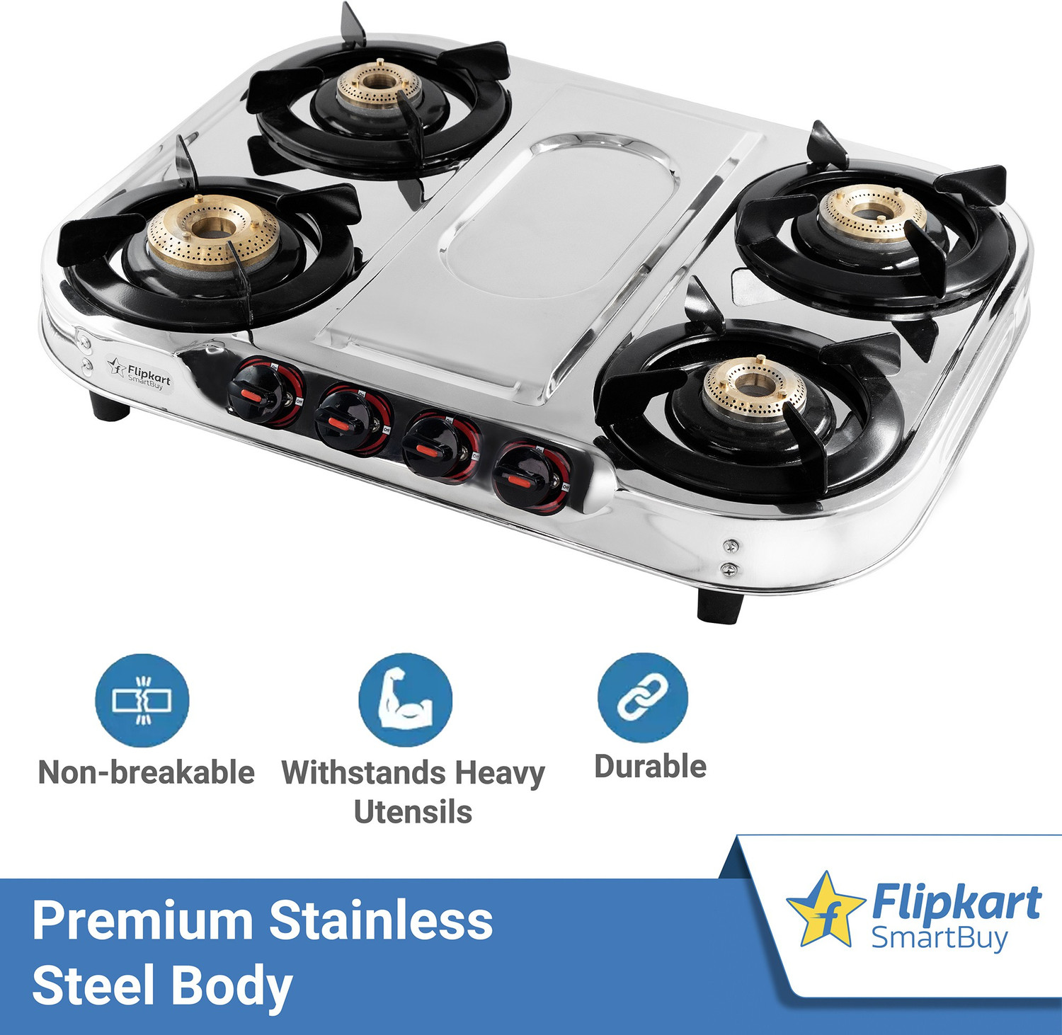 Image of Flipkart SmartBuy Royal 4 Burners Stainless Steel Manual Gas Stove