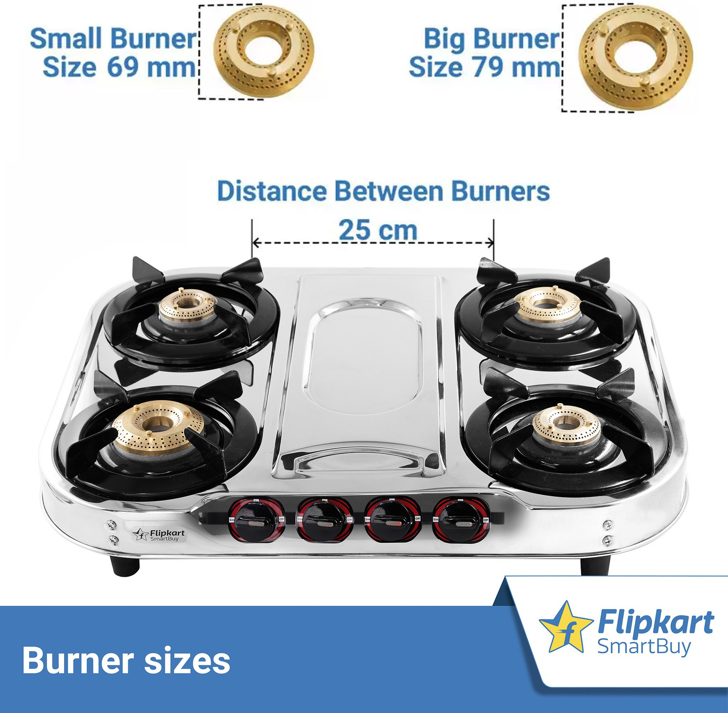 Image of Flipkart SmartBuy Royal 4 Burners Stainless Steel Manual Gas Stove