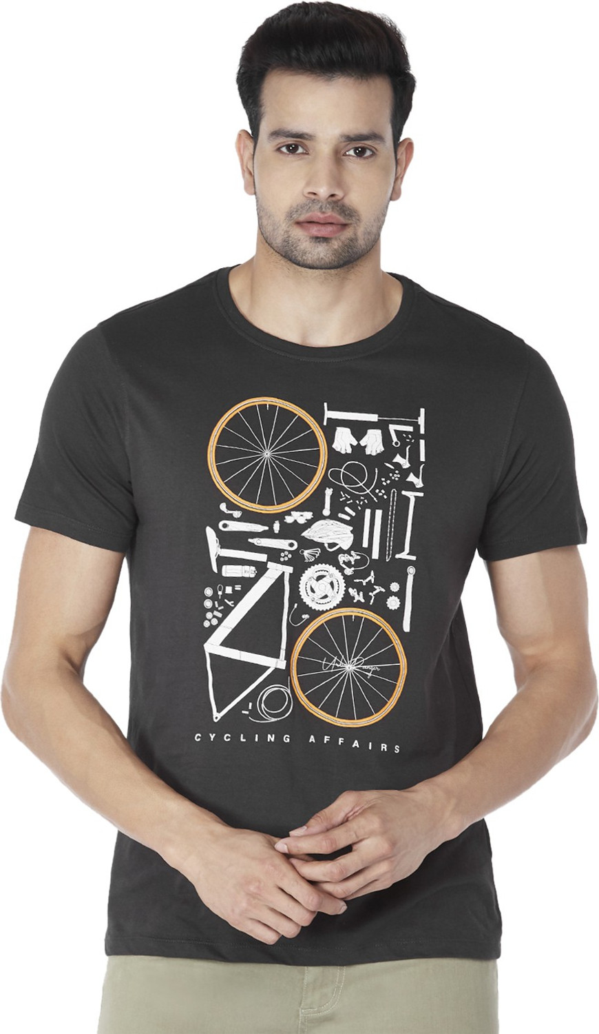 Image of Byford by Pantaloons Printed Men Round Neck Grey T-Shirt