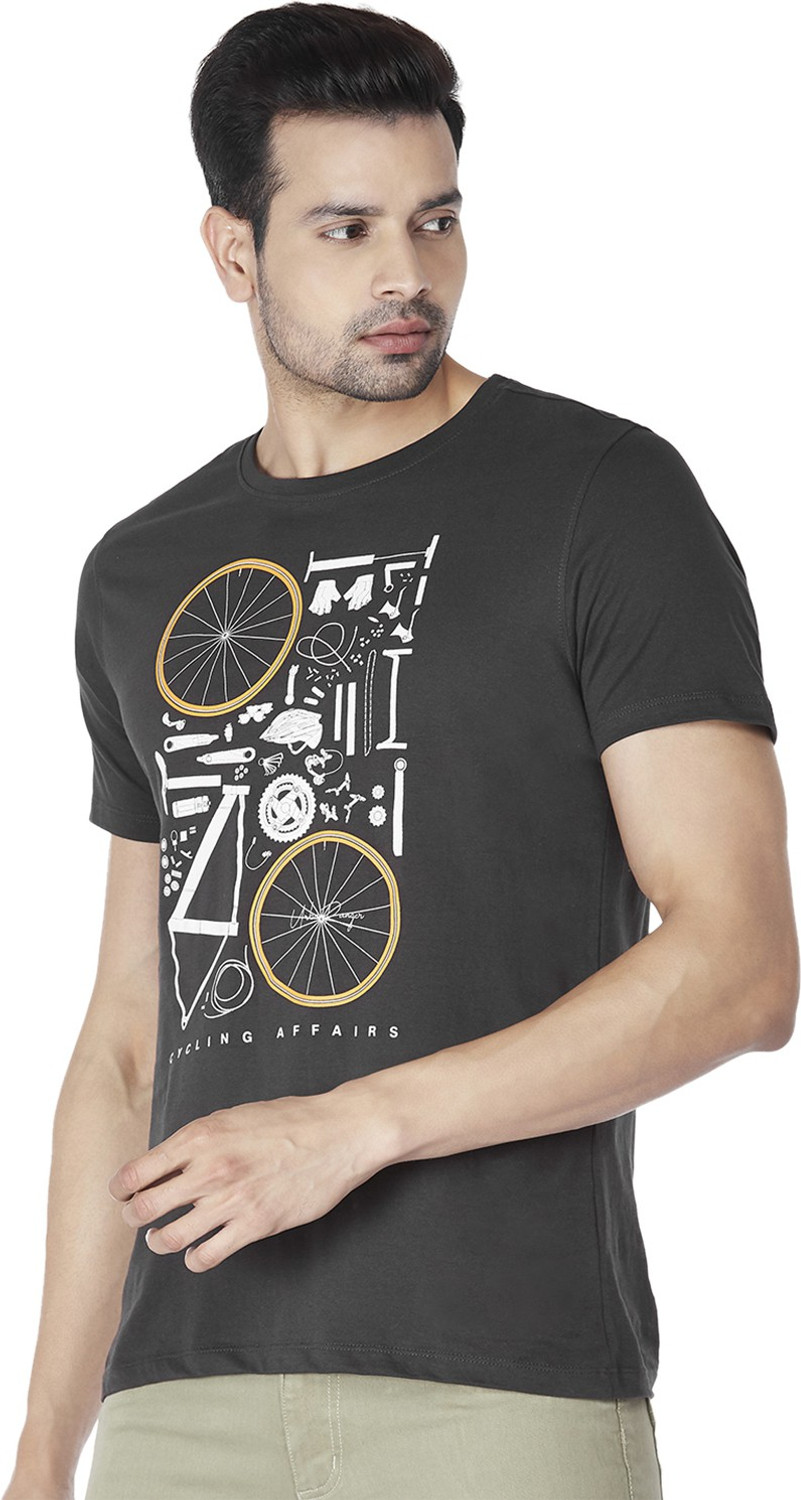 Image of Byford by Pantaloons Printed Men Round Neck Grey T-Shirt