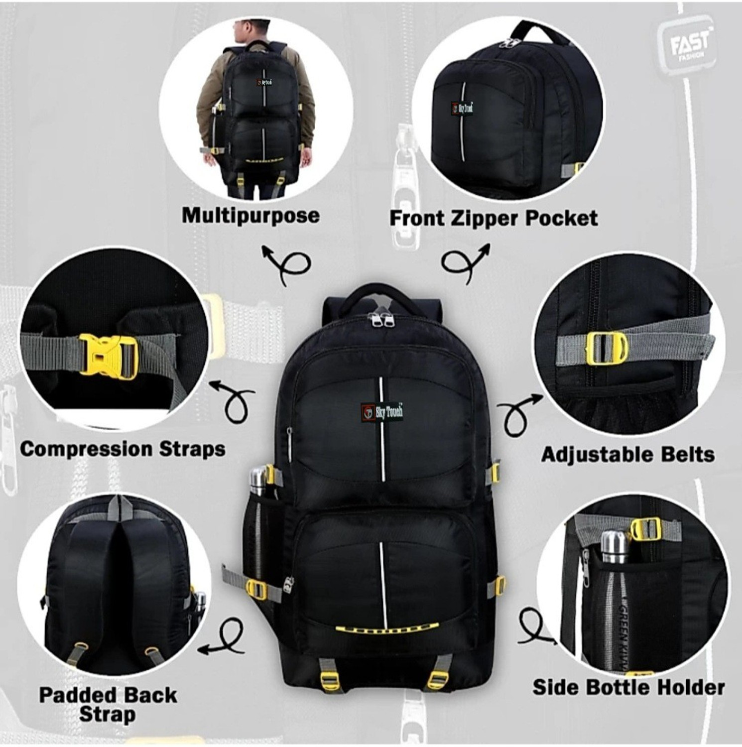 Image of Sky Touch 60L TREKKING RUCKSACK HIKING TRAVEL BAG PACK WATERPROOF OUTDOOR BAG. Rucksack - 60 L
