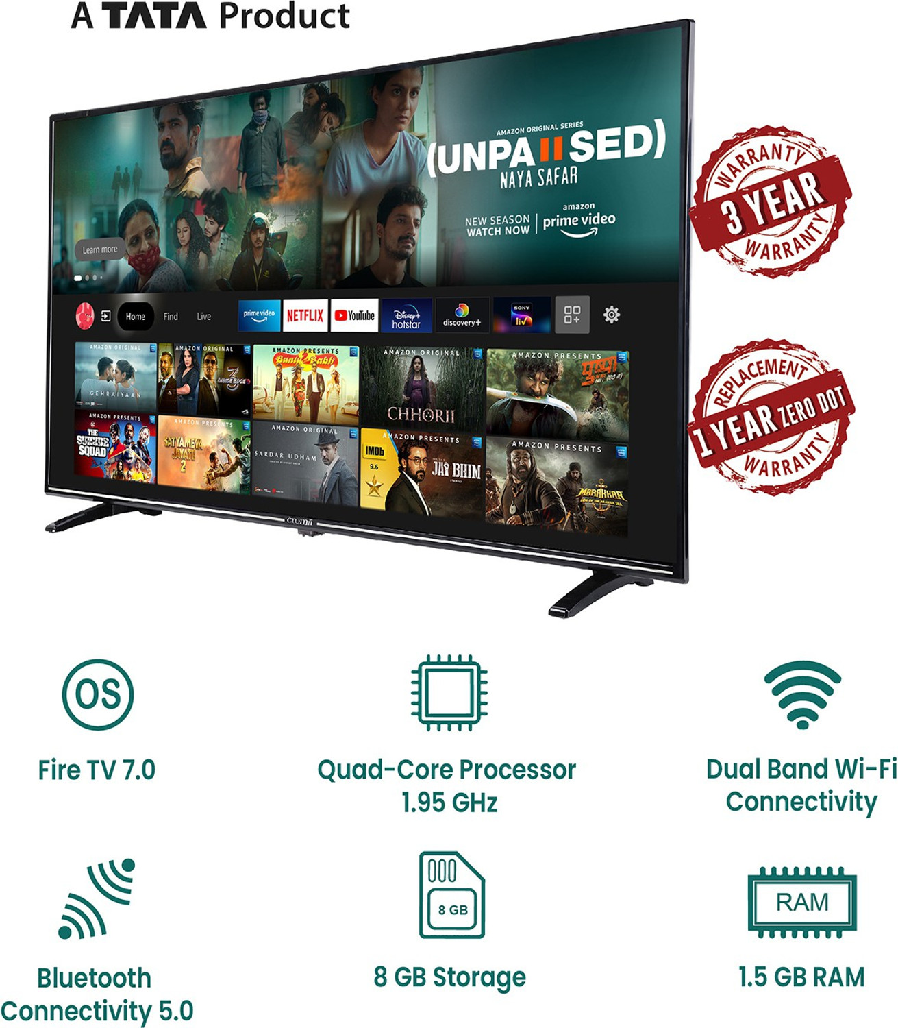 Image of Croma 109 cm (43 inch) Ultra HD (4K) LED Smart Fire TV