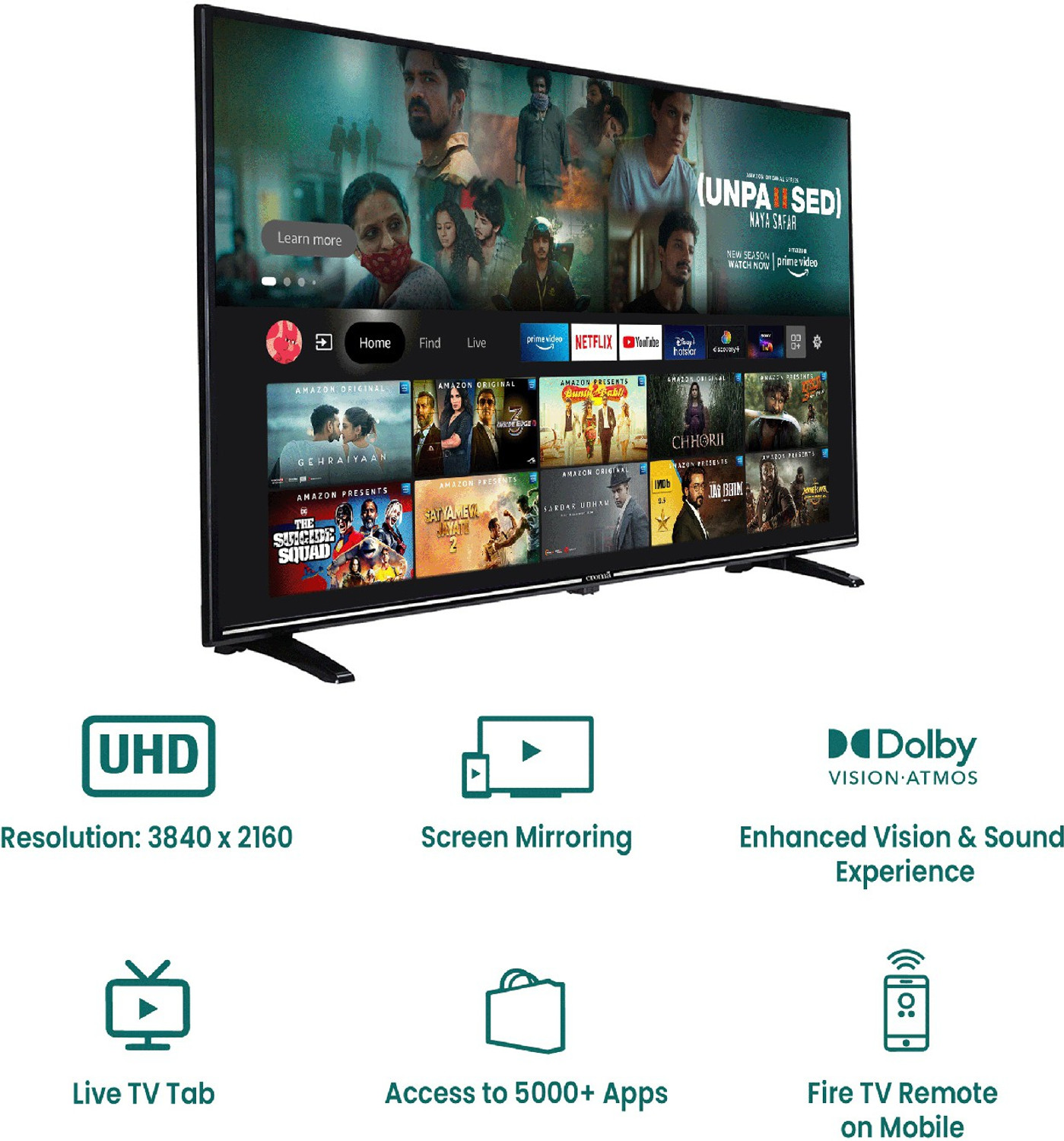 Image of Croma 109 cm (43 inch) Ultra HD (4K) LED Smart Fire TV