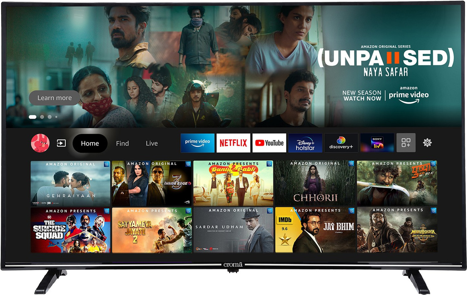 Image of Croma 109 cm (43 inch) Ultra HD (4K) LED Smart Fire TV