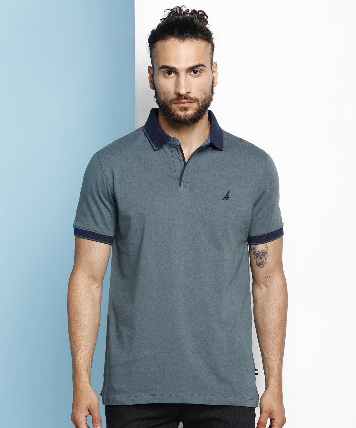 NAUTICA Solid Men Polo Neck Blue T Shirt Price History