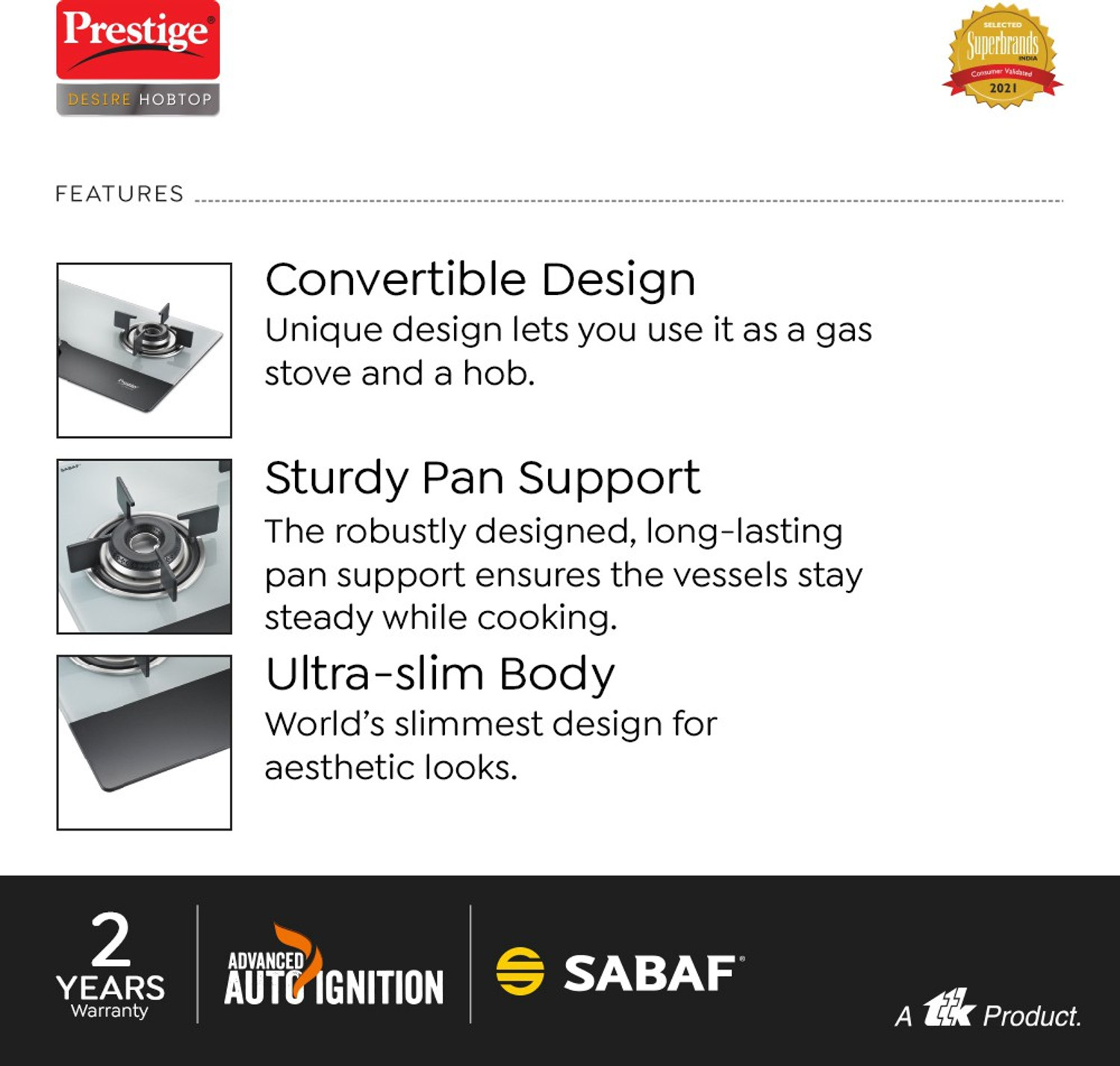 Image of Prestige Desire Top PHTD 02 Al Glass Automatic Hob