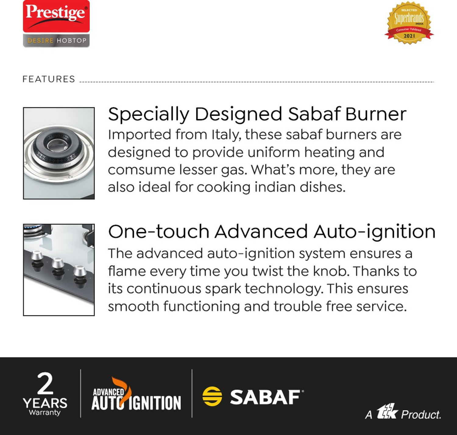 Image of Prestige Desire Hob Top PHTD 03 Al Glass Automatic Hob