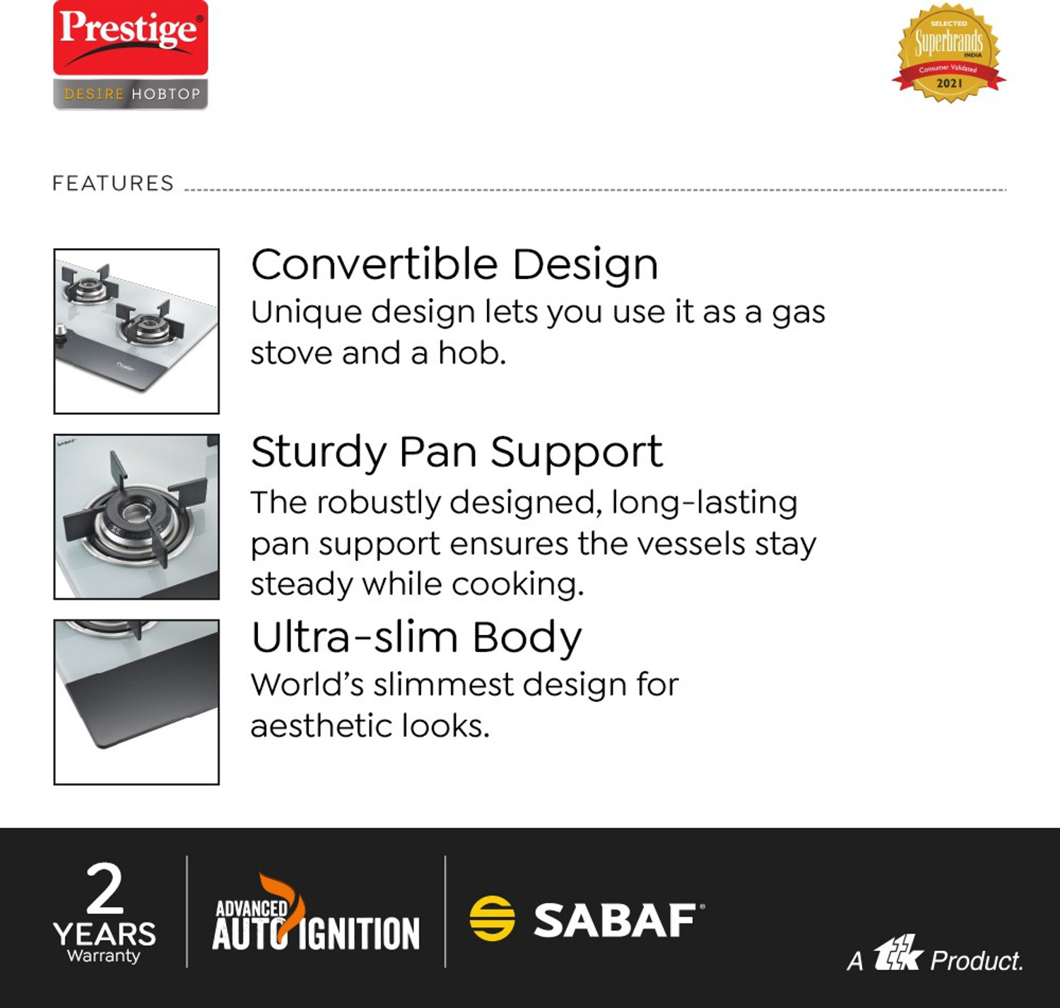 Image of Prestige Desire Hob Top PHTD 03 Al Glass Automatic Hob