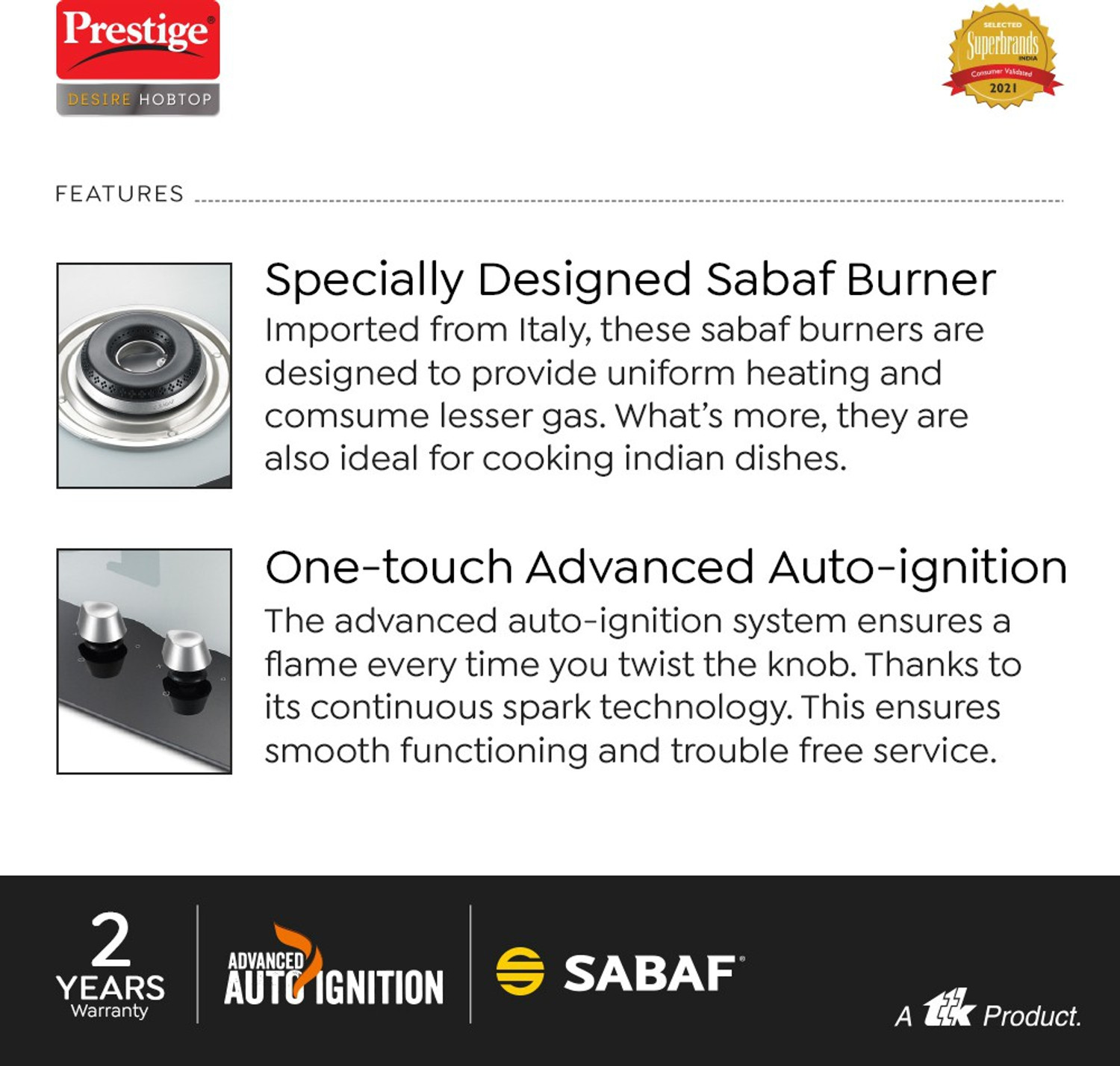 Image of Prestige Desire Top PHTD 02 Al Glass Automatic Hob