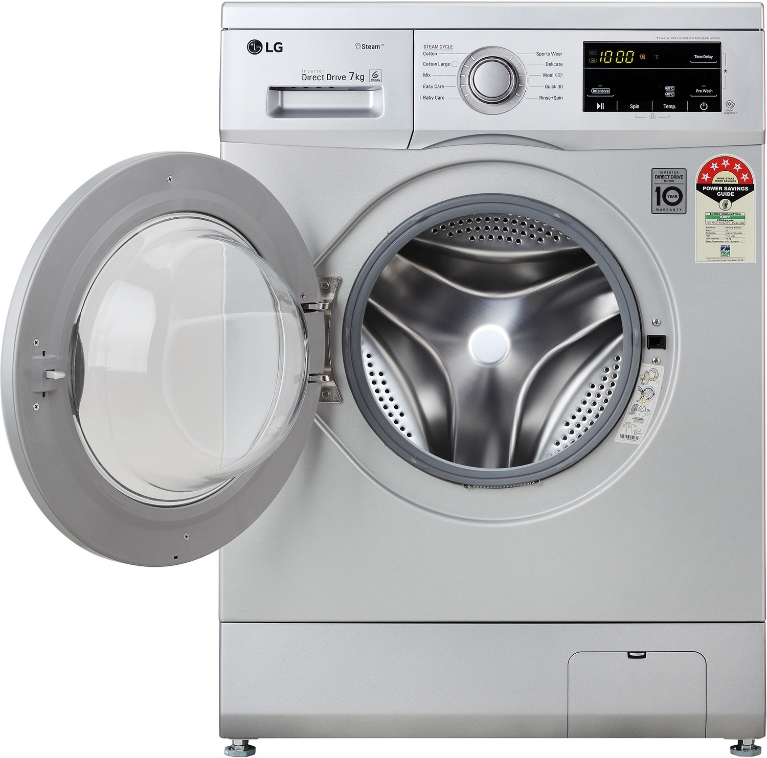 Image of LG 7 kg with Steam,inverter Fully Automatic Front Load Washing Machine with In-built Heater Silver