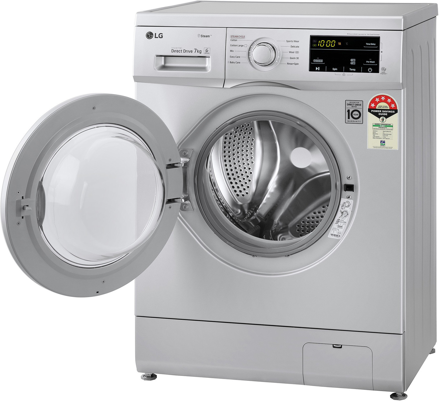 Image of LG 7 kg with Steam,inverter Fully Automatic Front Load Washing Machine with In-built Heater Silver
