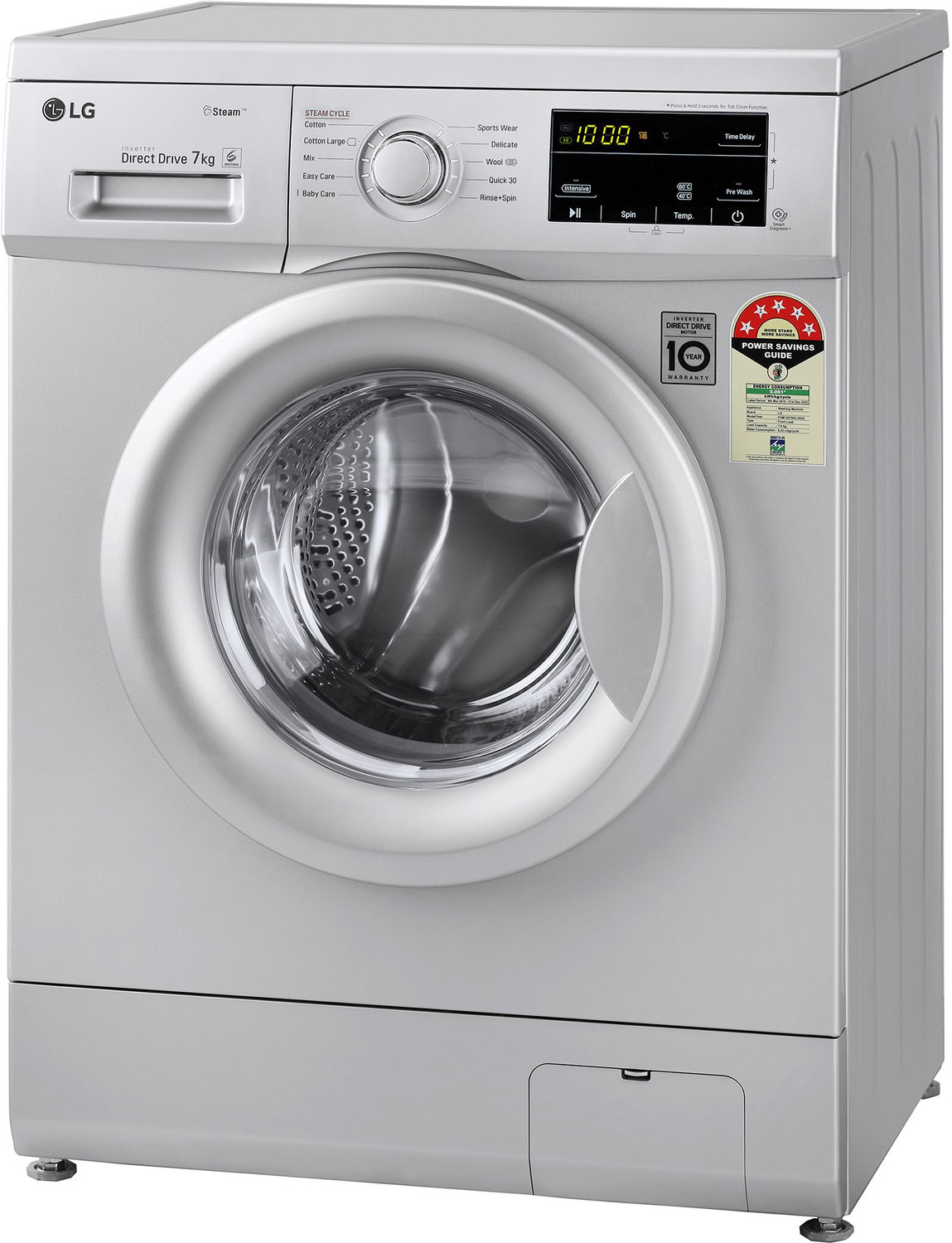 Image of LG 7 kg with Steam,inverter Fully Automatic Front Load Washing Machine with In-built Heater Silver