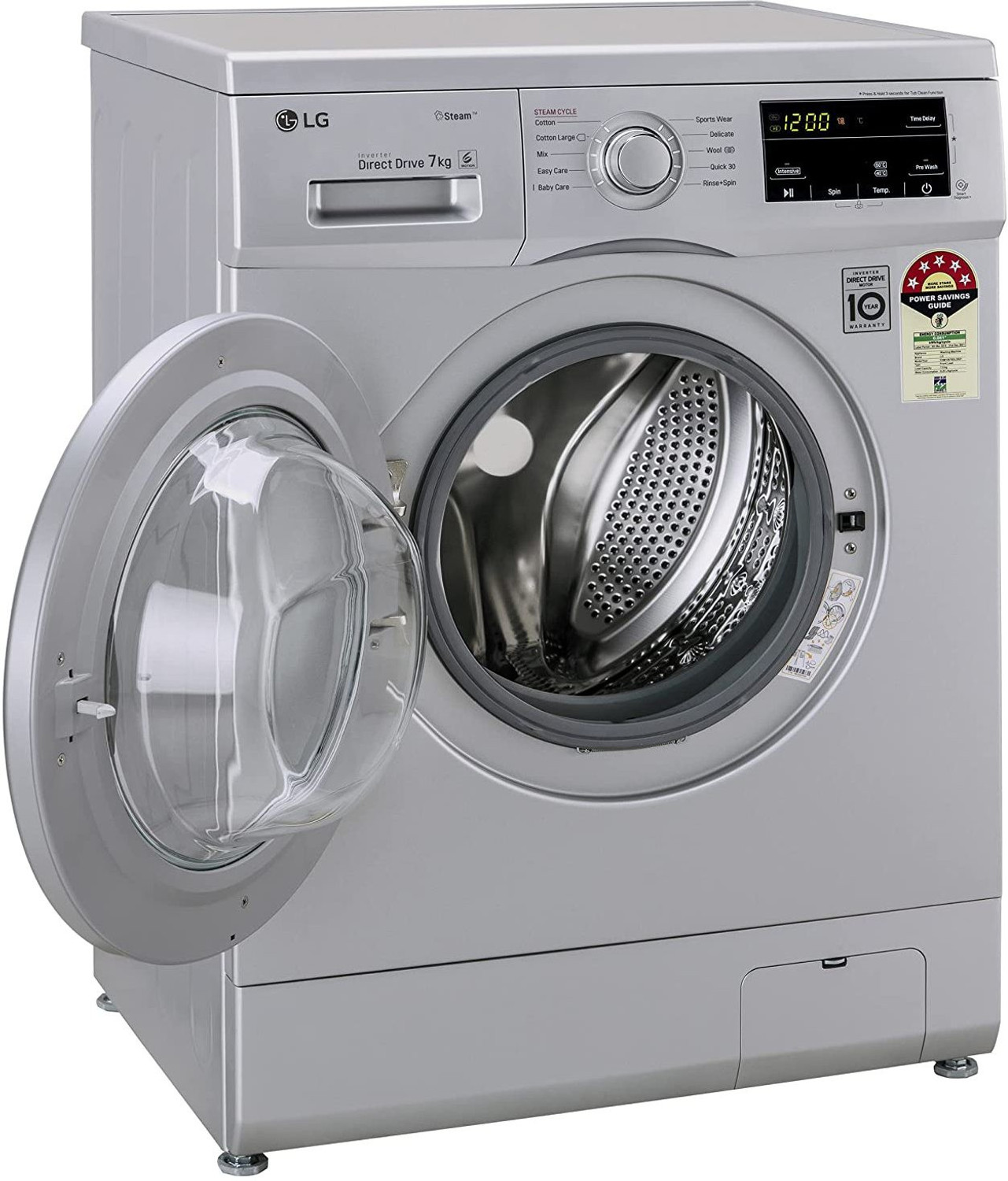 Image of LG 7 kg with Steam,inverter Fully Automatic Front Load Washing Machine with In-built Heater Silver