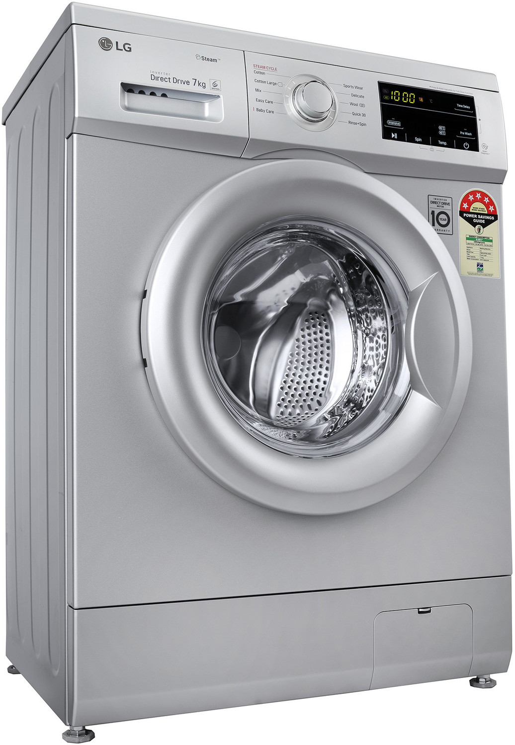 Image of LG 7 kg with Steam,inverter Fully Automatic Front Load Washing Machine with In-built Heater Silver